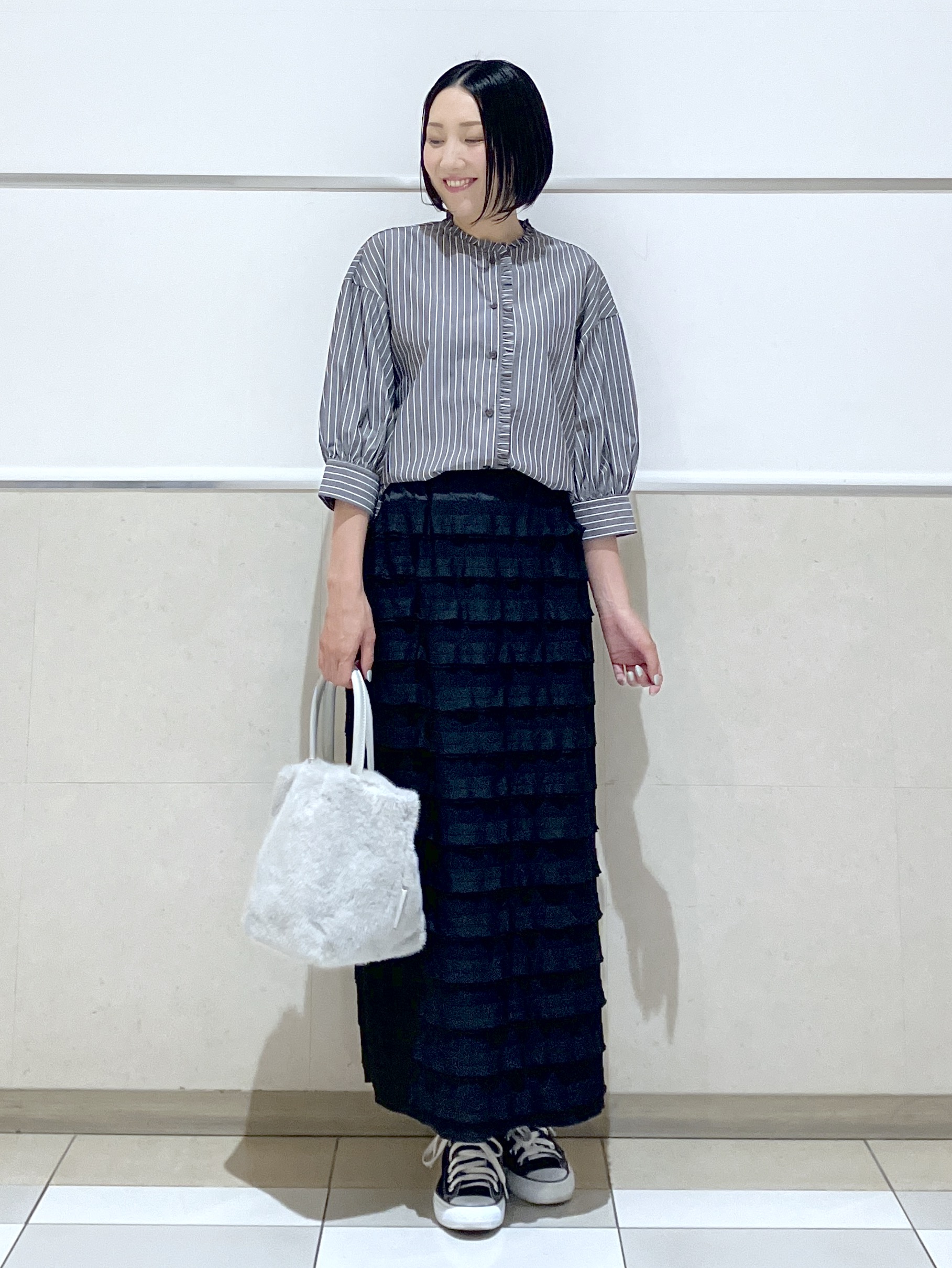 eriko さんの「Dessin｜【UVカット】ストライプフリルブラウス6分袖」を使ったコーディネート
