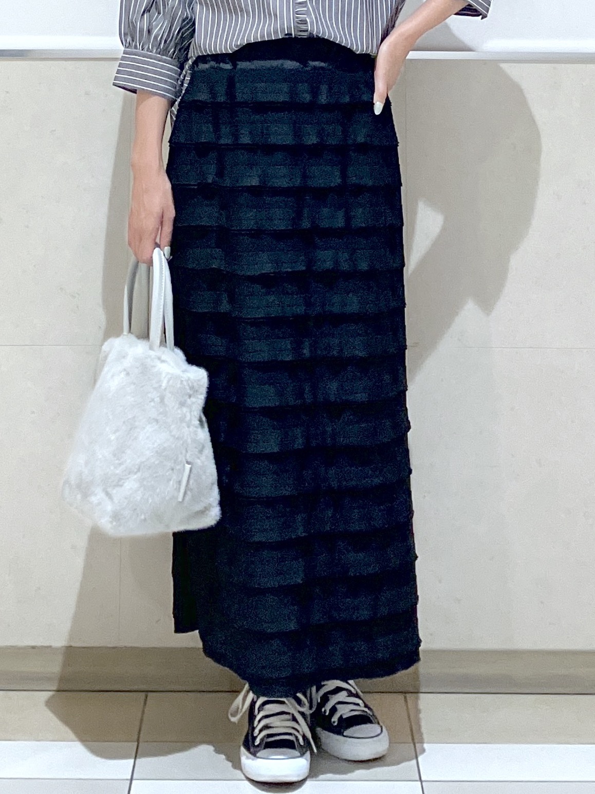 eriko さんの「Dessin｜【UVカット】ストライプフリルブラウス6分袖」を使ったコーディネート