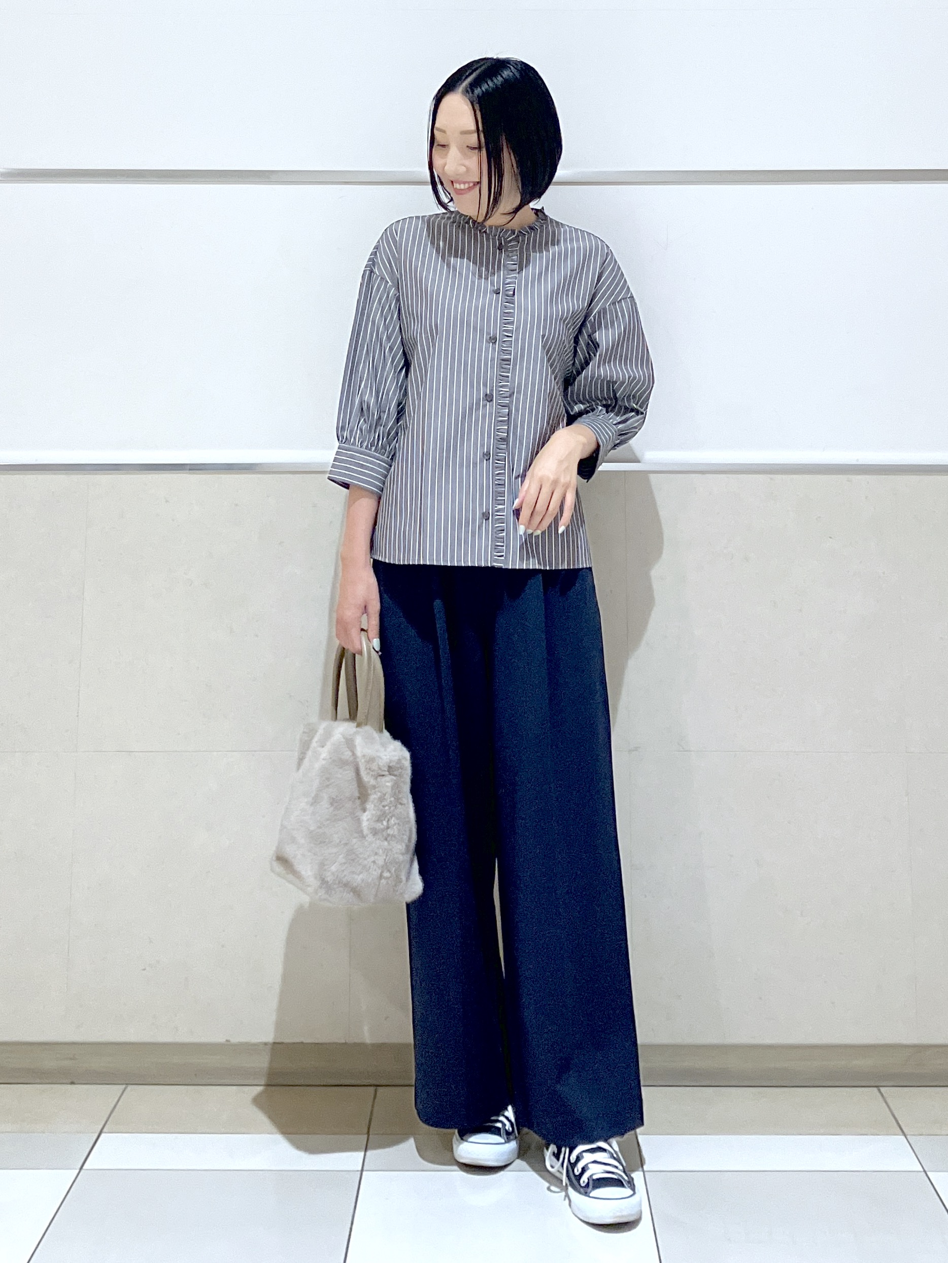 eriko さんの「Dessin｜【UVカット】ストライプフリルブラウス6分袖」を使ったコーディネート
