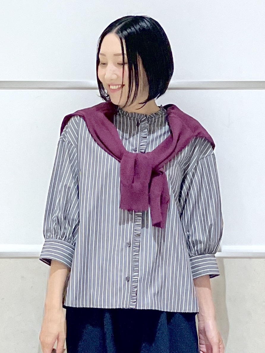 eriko さんの「Dessin｜【UVカット】ストライプフリルブラウス6分袖」を使ったコーディネート