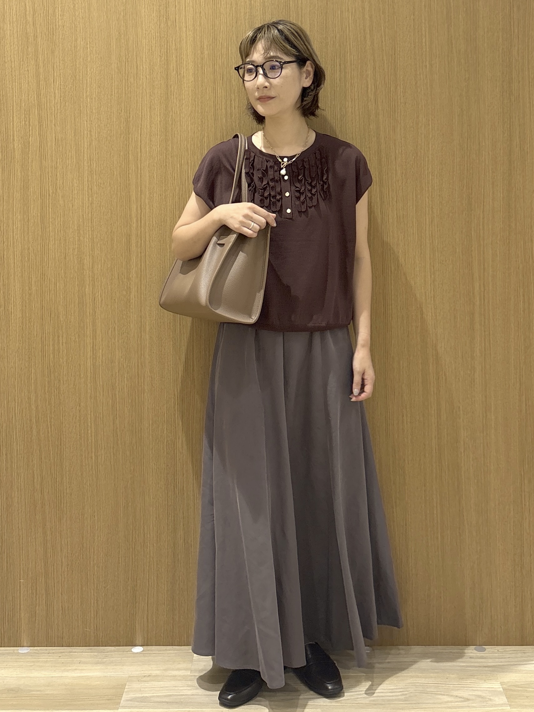 たけねぇさんの「OPAQUE.CLIP｜【接触冷感／UV】フリルフレンチスリーブニット《洗濯機OK》」を使ったコーディネート