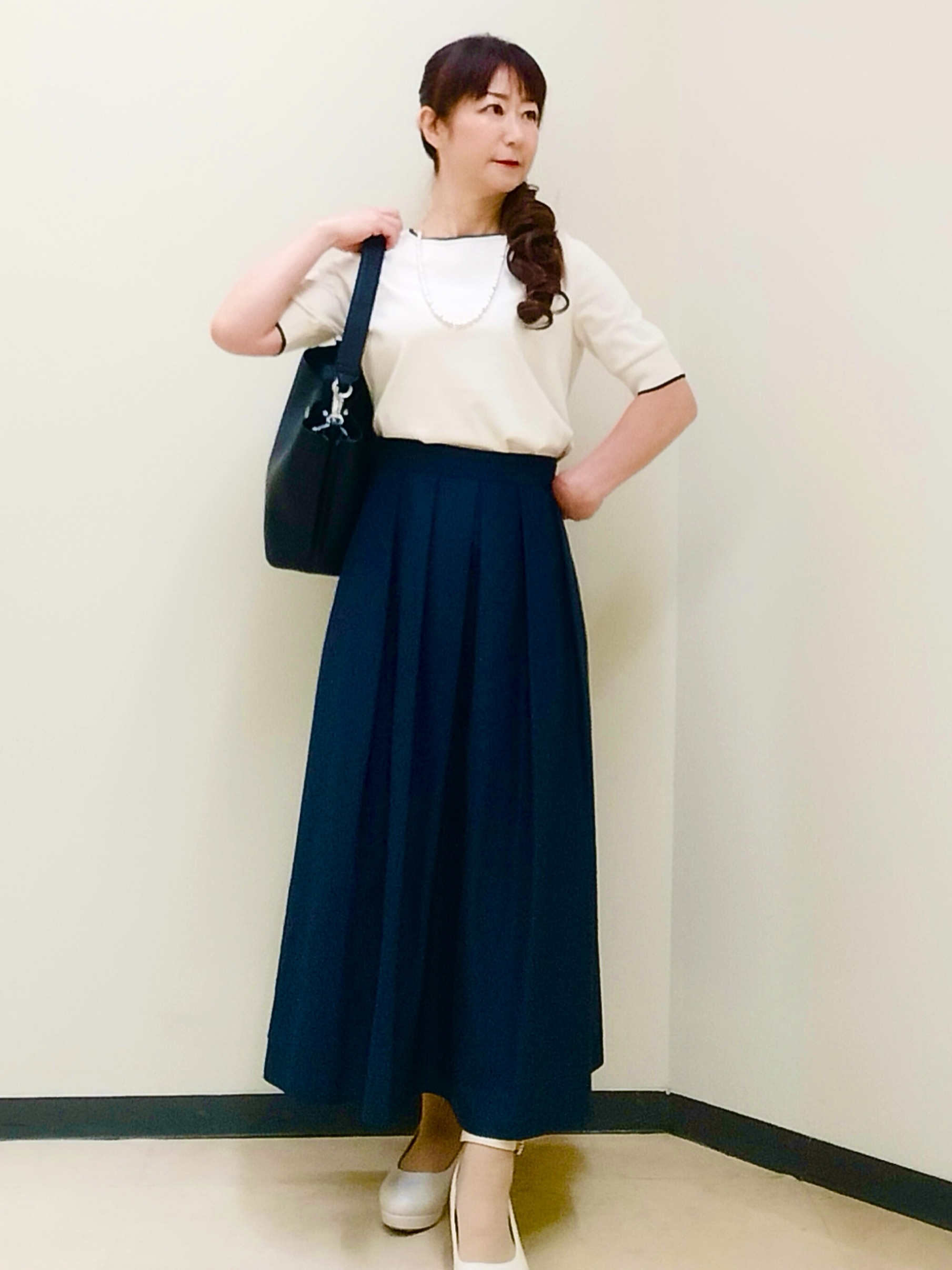 花さんの「Reflect｜【UVカット／アンサンブル／手洗い可】バイカラーニットプルオーバー」を使ったコーディネート