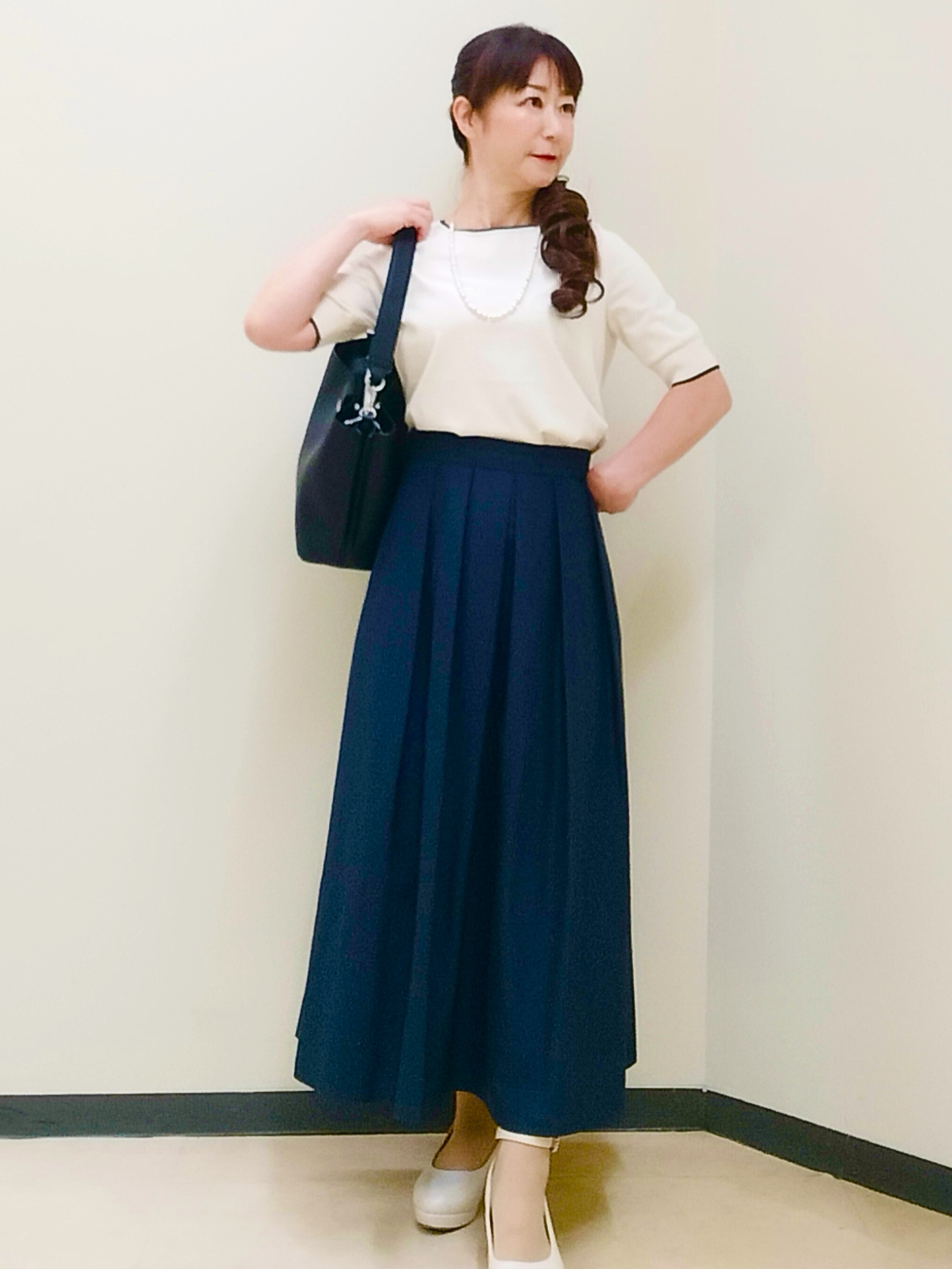 花さんの「Reflect｜【UVカット／アンサンブル／手洗い可】バイカラーニットプルオーバー」を使ったコーディネート