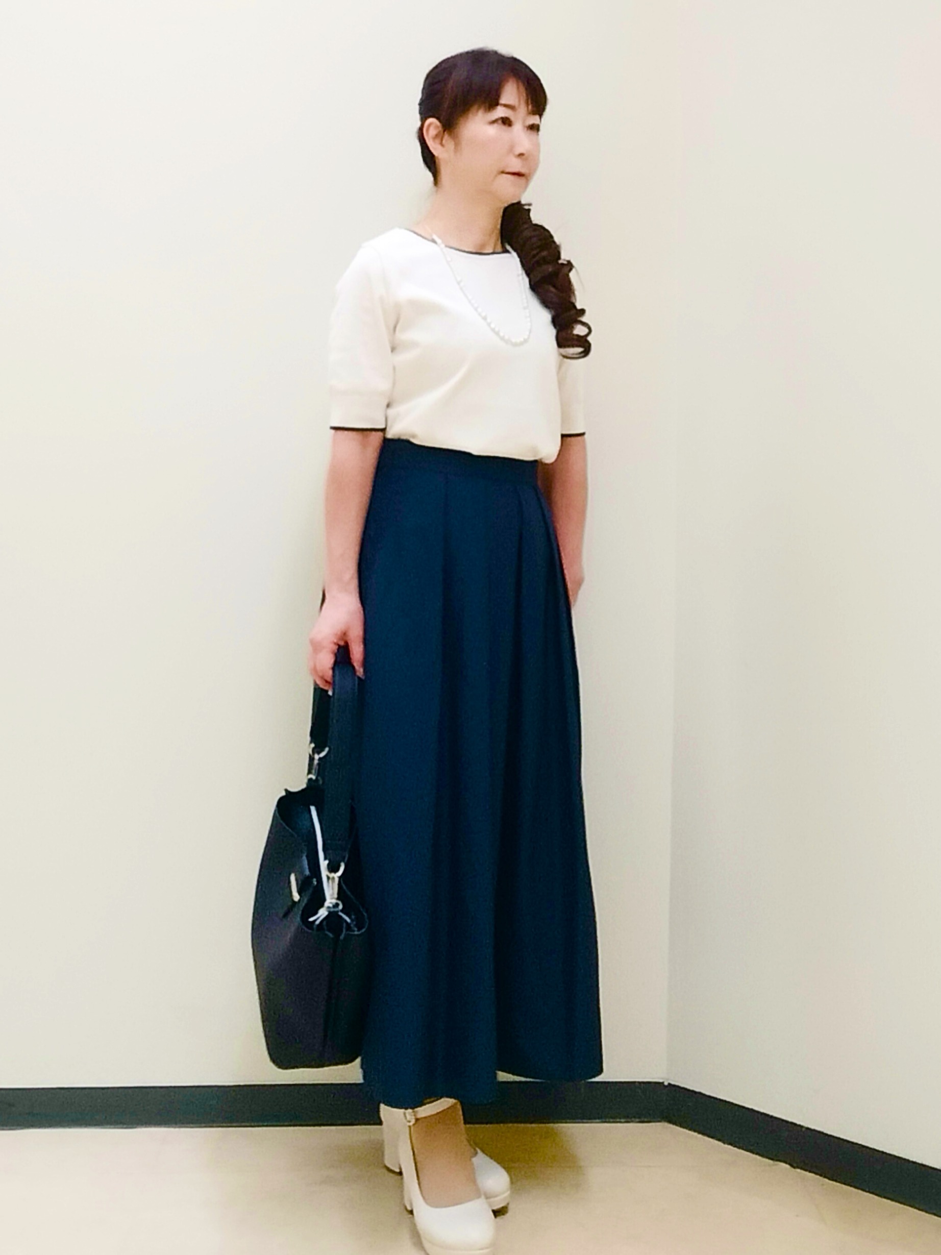 花さんの「Reflect｜【UVカット／アンサンブル／手洗い可】バイカラーニットプルオーバー」を使ったコーディネート