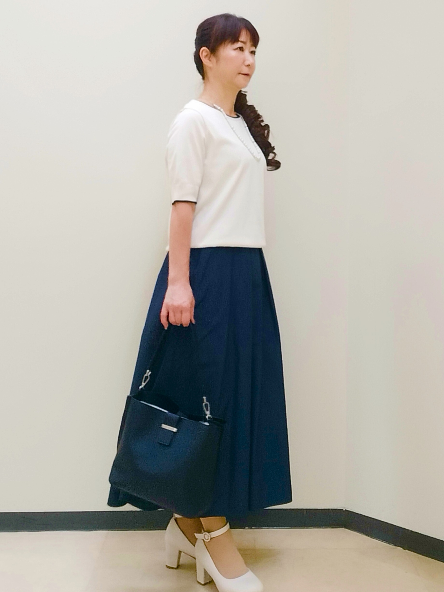 花さんの「Reflect｜【UVカット／アンサンブル／手洗い可】バイカラーニットプルオーバー」を使ったコーディネート