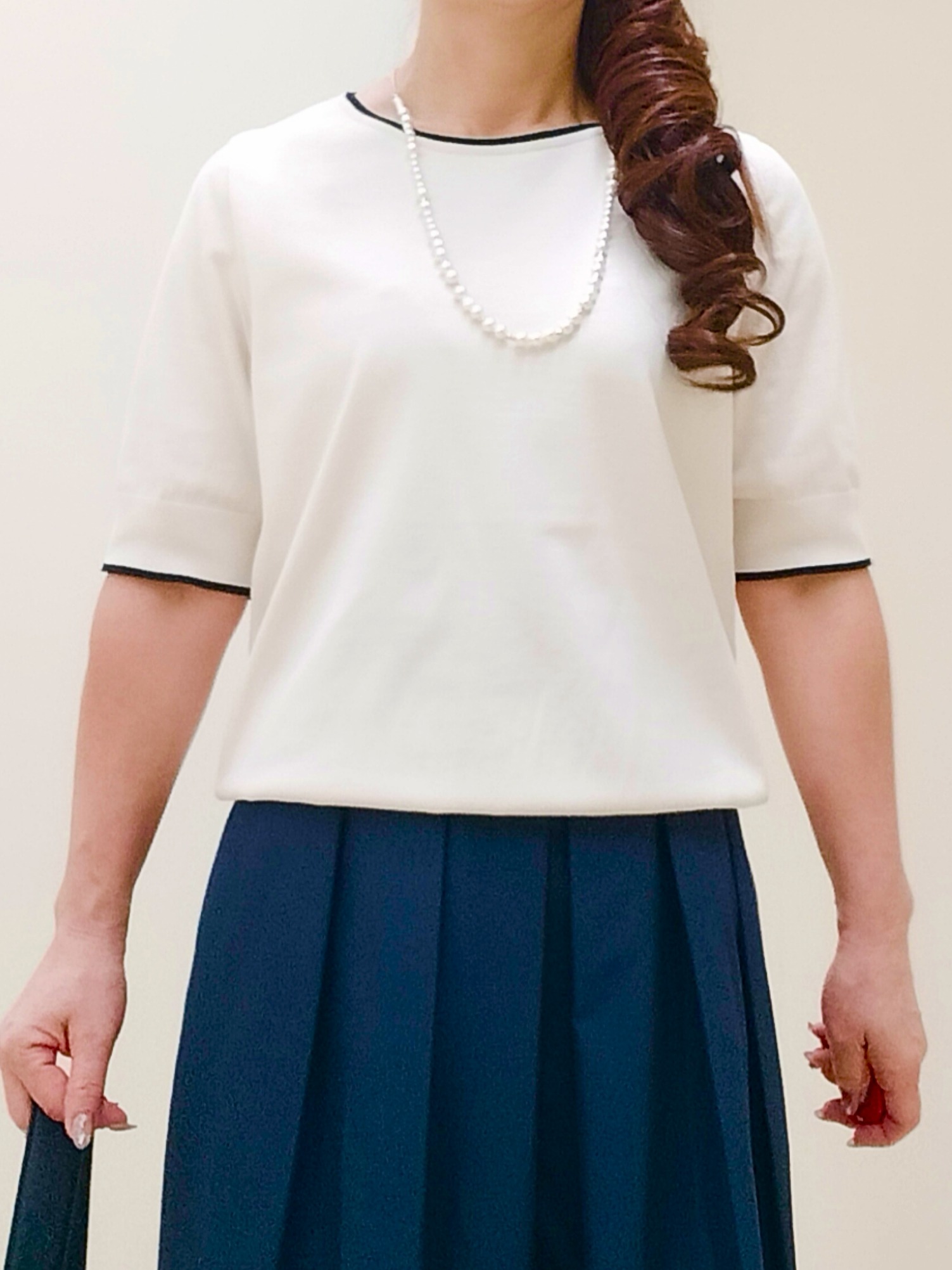 花さんの「Reflect｜【UVカット／アンサンブル／手洗い可】バイカラーニットプルオーバー」を使ったコーディネート
