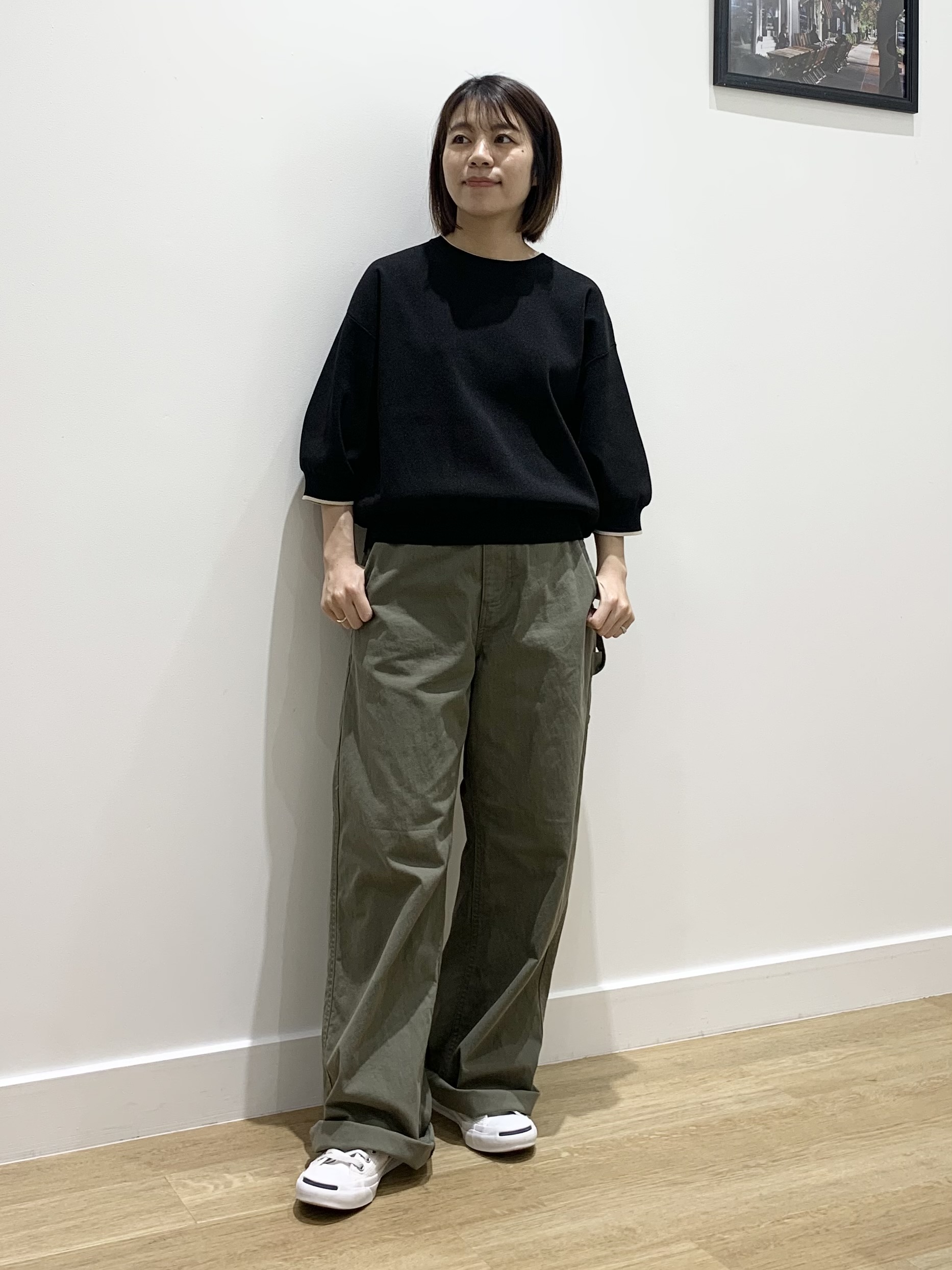 IMARIさんの「Dessin｜【UVカット/マシンウォッシャブル】6分袖配色ニット」を使ったコーディネート