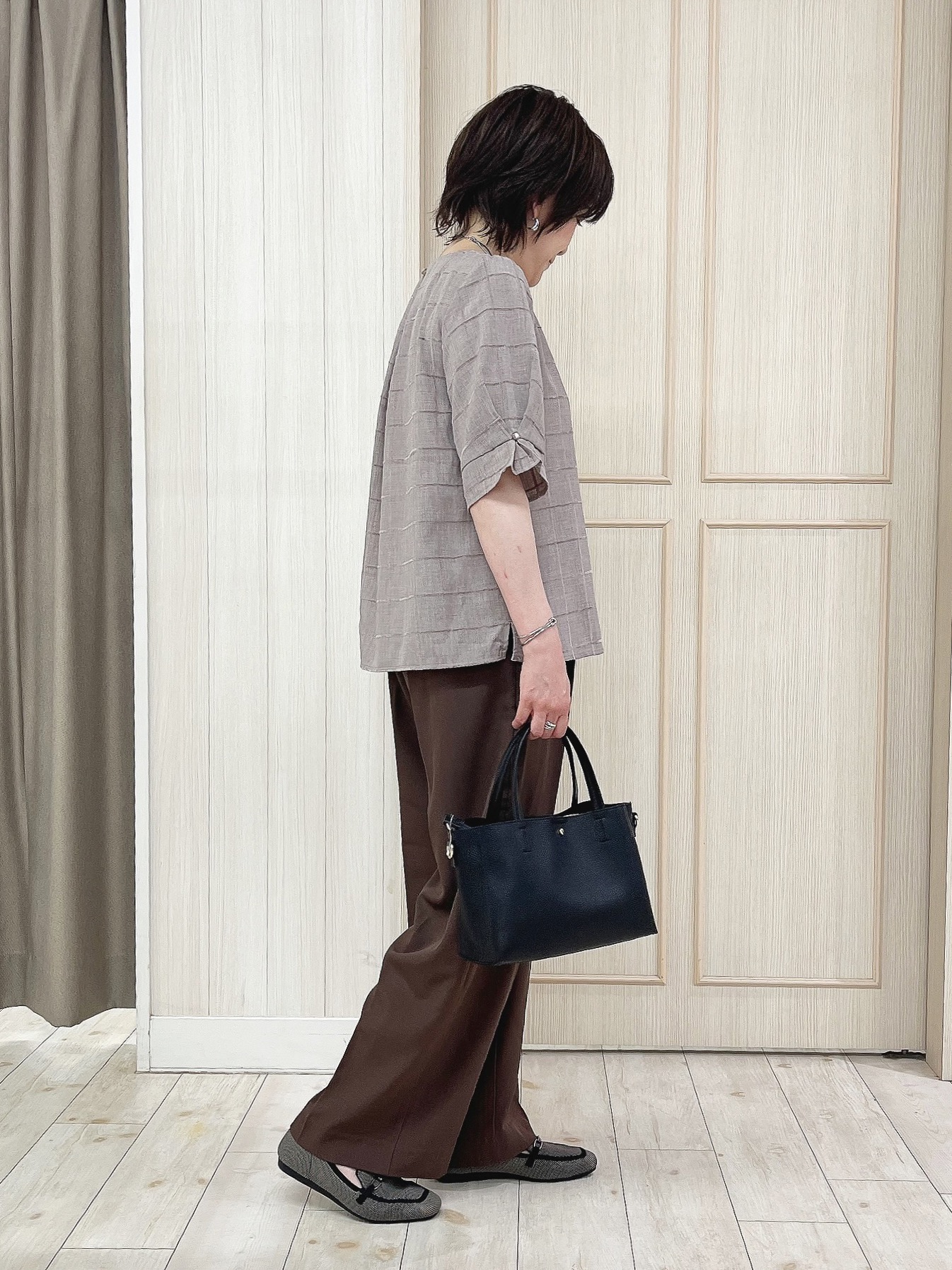 kaneさんの「SHOO･LA･RUE｜【セットアップ可/S-LL】モールチェックで上品に タックスリーブ ブラウス」を使ったコーディネート