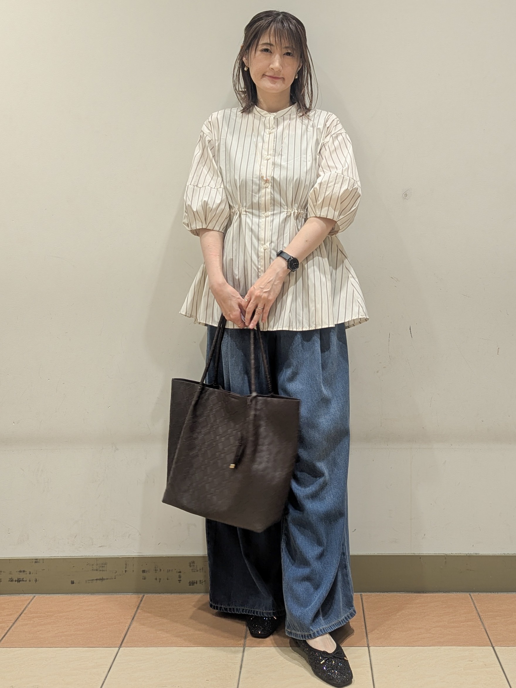 Miさんの「OPAQUE.CLIP｜ストライプ ペプラムブラウス【洗濯機OK】」を使ったコーディネート
