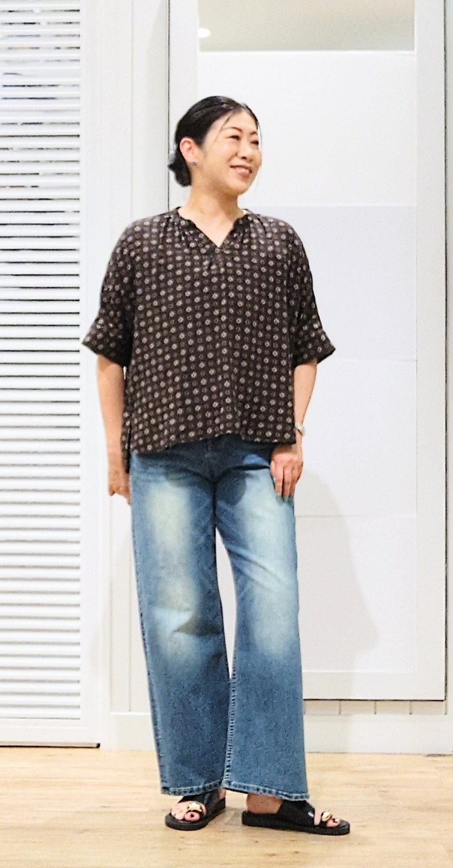 KJさんの「Dessin｜【セットアップ可】小紋柄プリント スキッパーシャツ」を使ったコーディネート