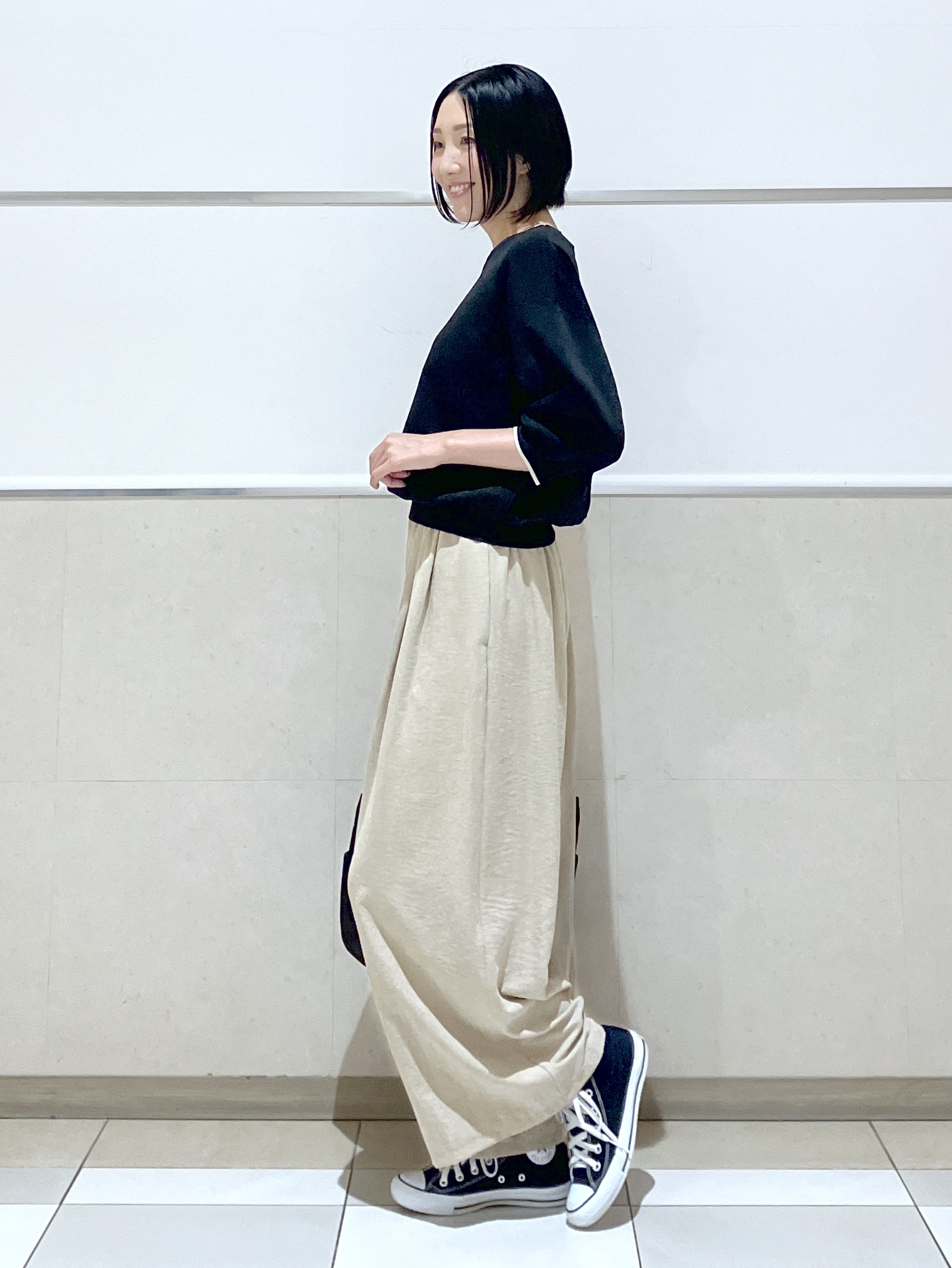eriko さんの「Dessin｜【UVカット/マシンウォッシャブル】6分袖配色ニット」を使ったコーディネート