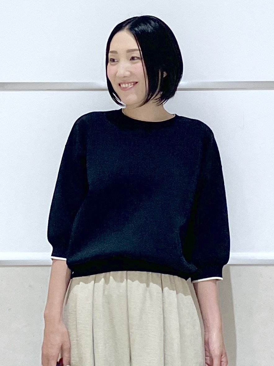 eriko さんの「Dessin｜【UVカット/マシンウォッシャブル】6分袖配色ニット」を使ったコーディネート
