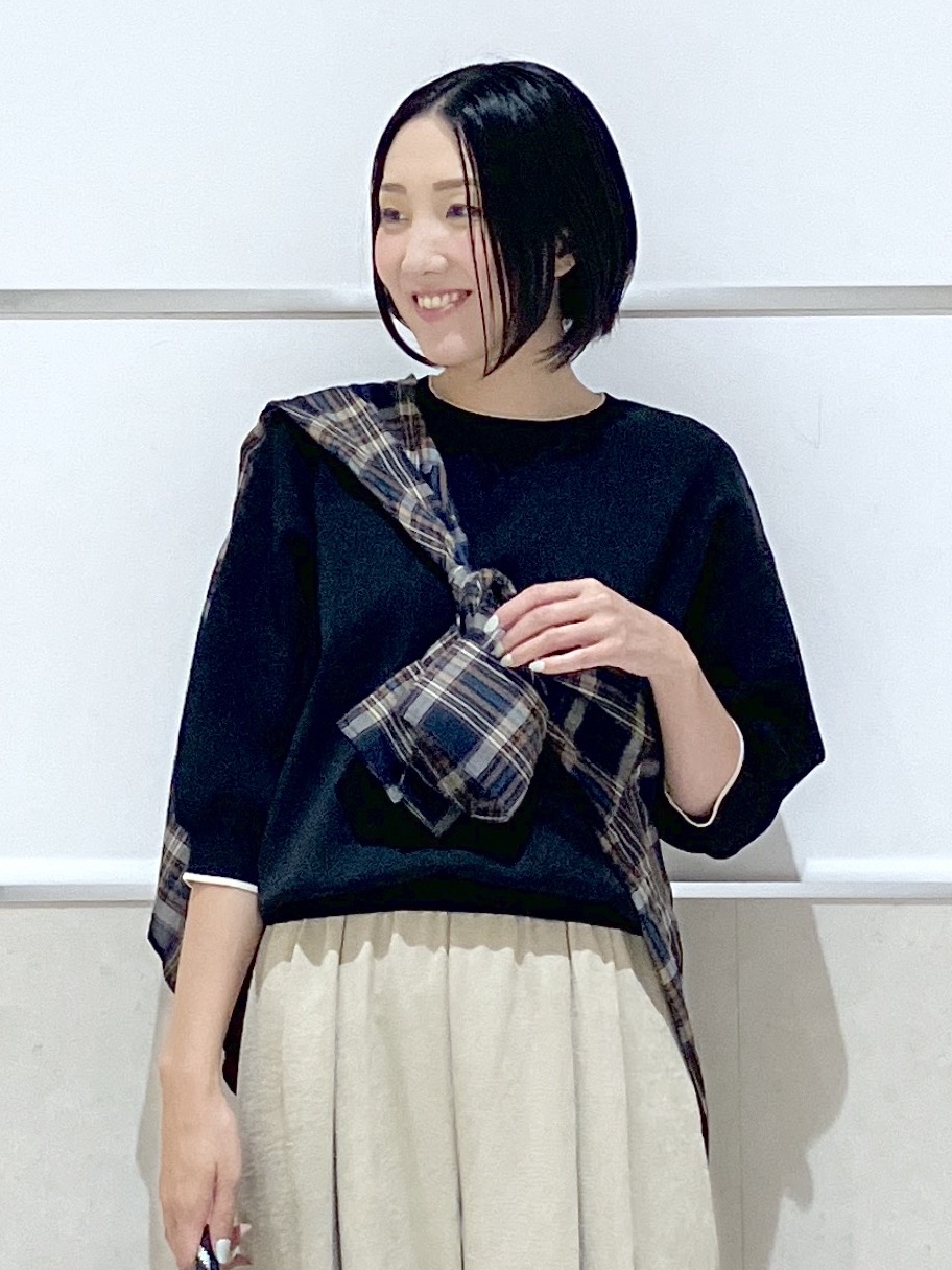eriko さんの「Dessin｜【UVカット/マシンウォッシャブル】6分袖配色ニット」を使ったコーディネート