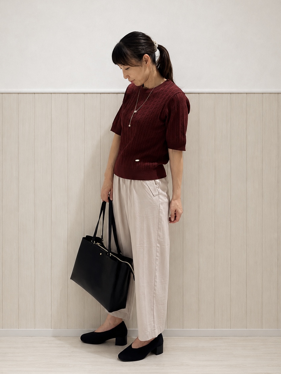 まつみさんの「SHOO･LA･RUE｜【洗濯機可/S-LL】上品見え ミニケーブルニット」を使ったコーディネート