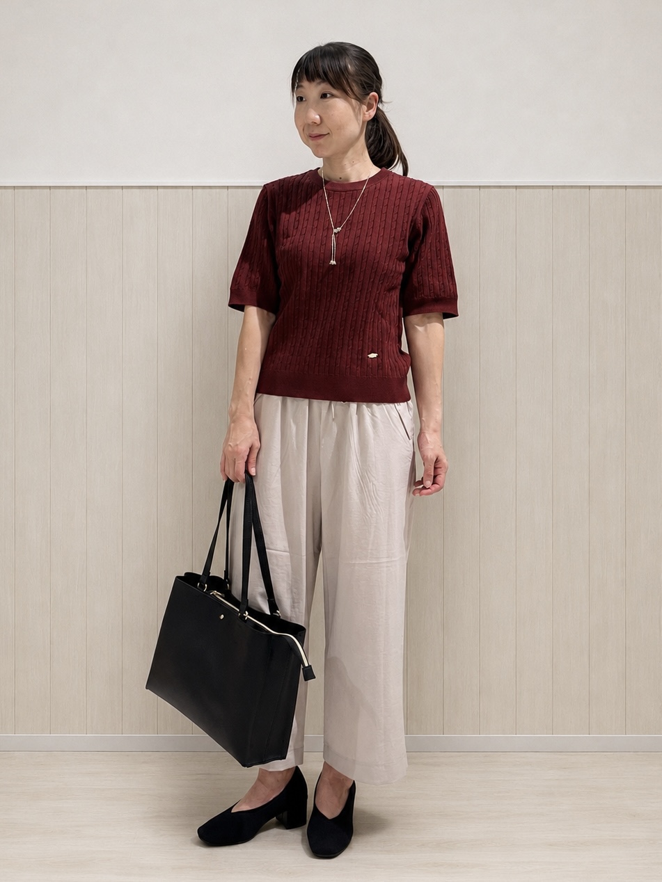 まつみさんの「SHOO･LA･RUE｜【洗濯機可/S-LL】上品見え ミニケーブルニット」を使ったコーディネート