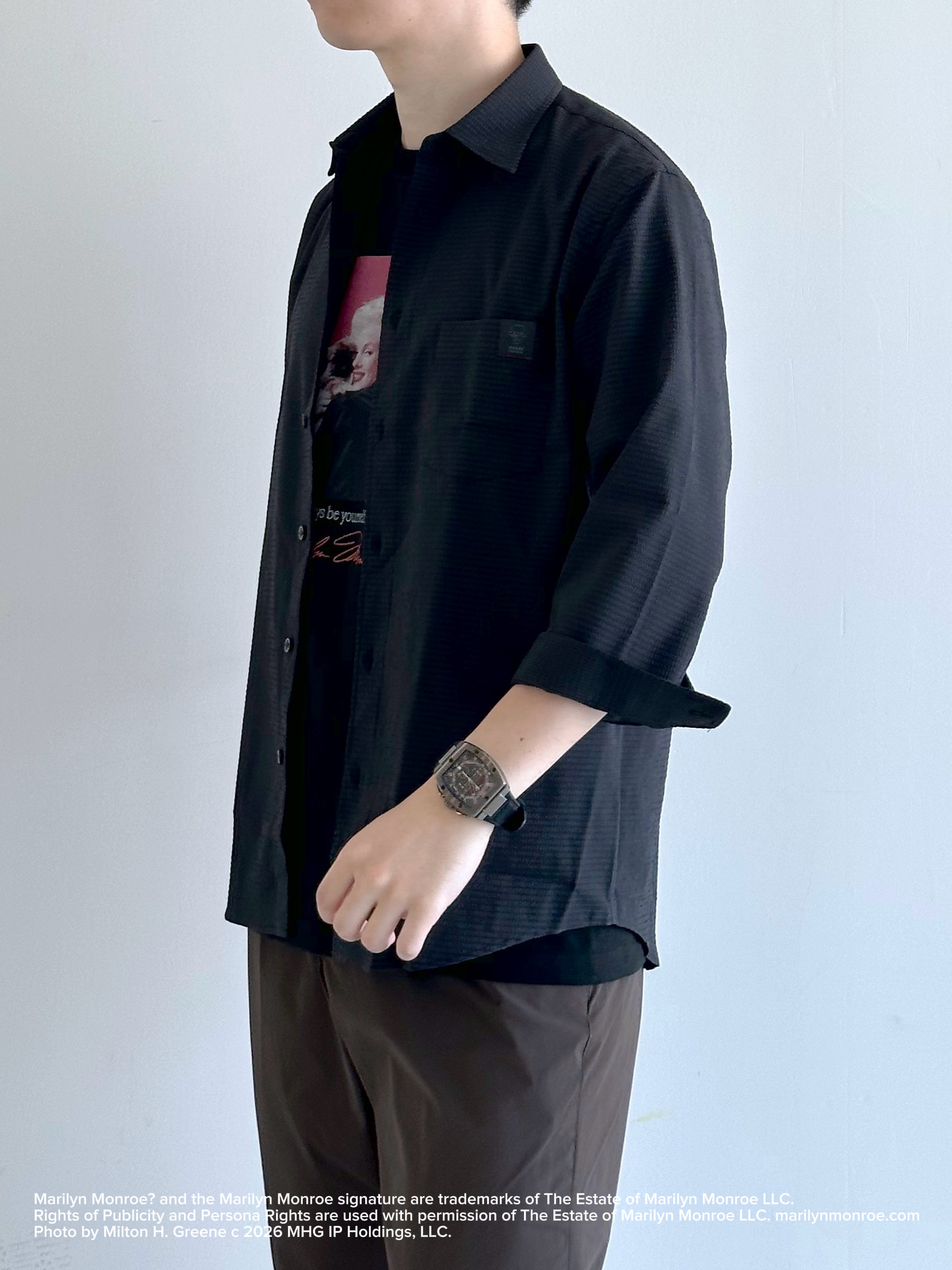 イッシーさんの「TAKEO KIKUCHI｜【日本製】DotAir（R）サッカー7分袖シャツ」を使ったコーディネート
