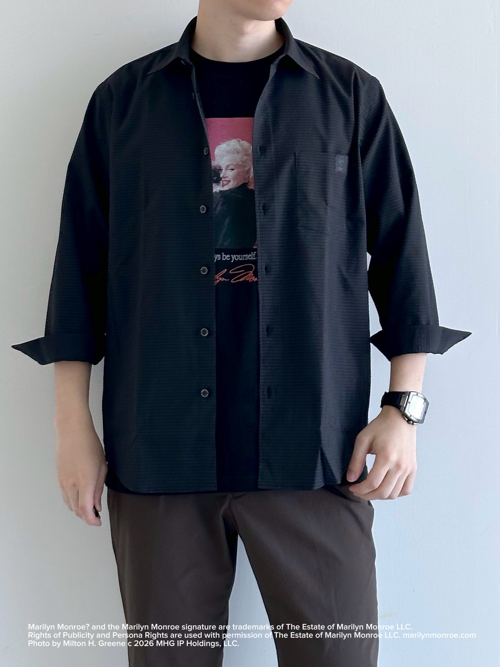イッシーさんの「TAKEO KIKUCHI｜【日本製】DotAir（R）サッカー7分袖シャツ」を使ったコーディネート