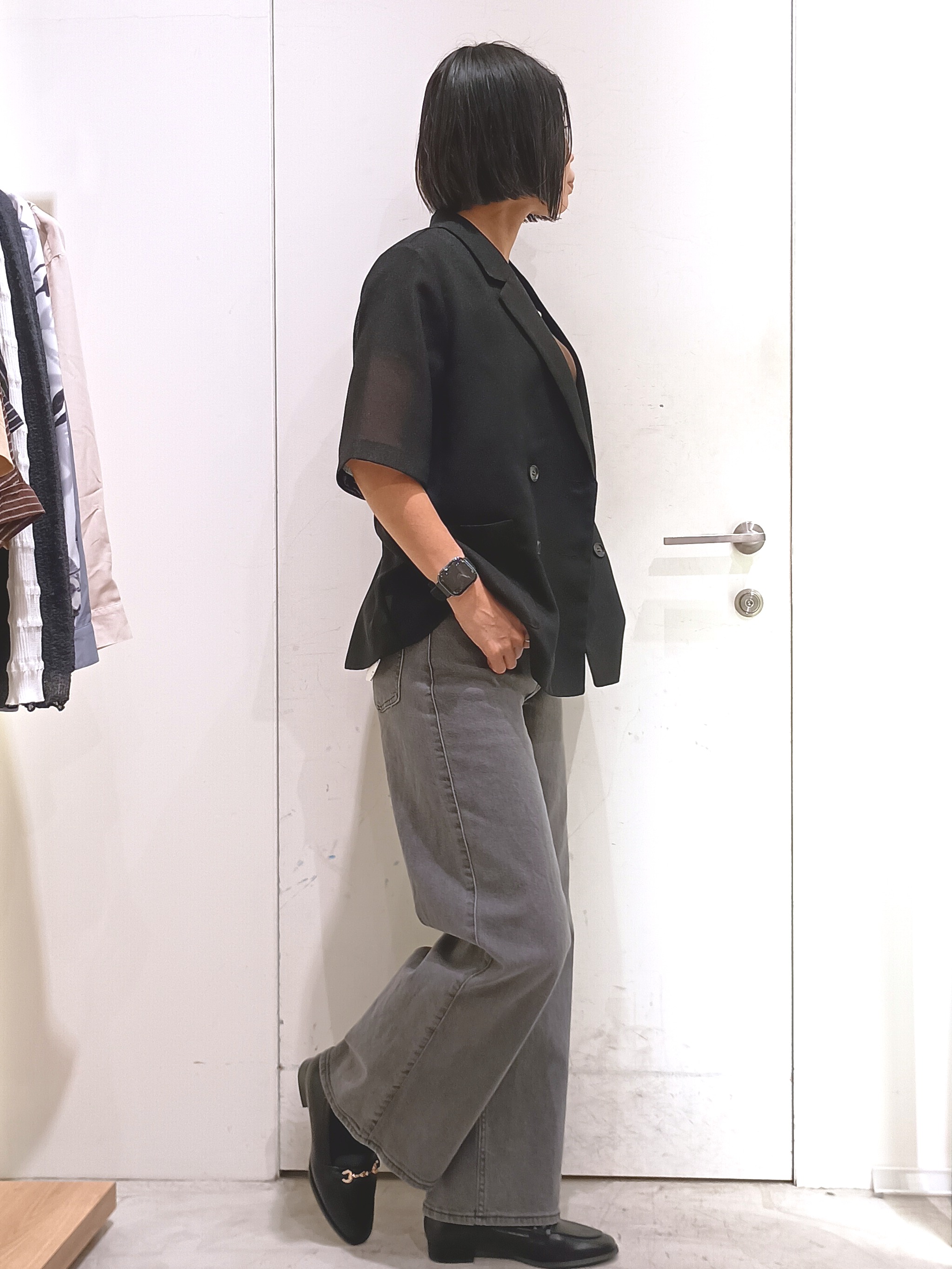 shinkoさんの「OPAQUE.CLIP｜裾シアードッキングポロニットカーディガン【洗濯機OK】」を使ったコーディネート