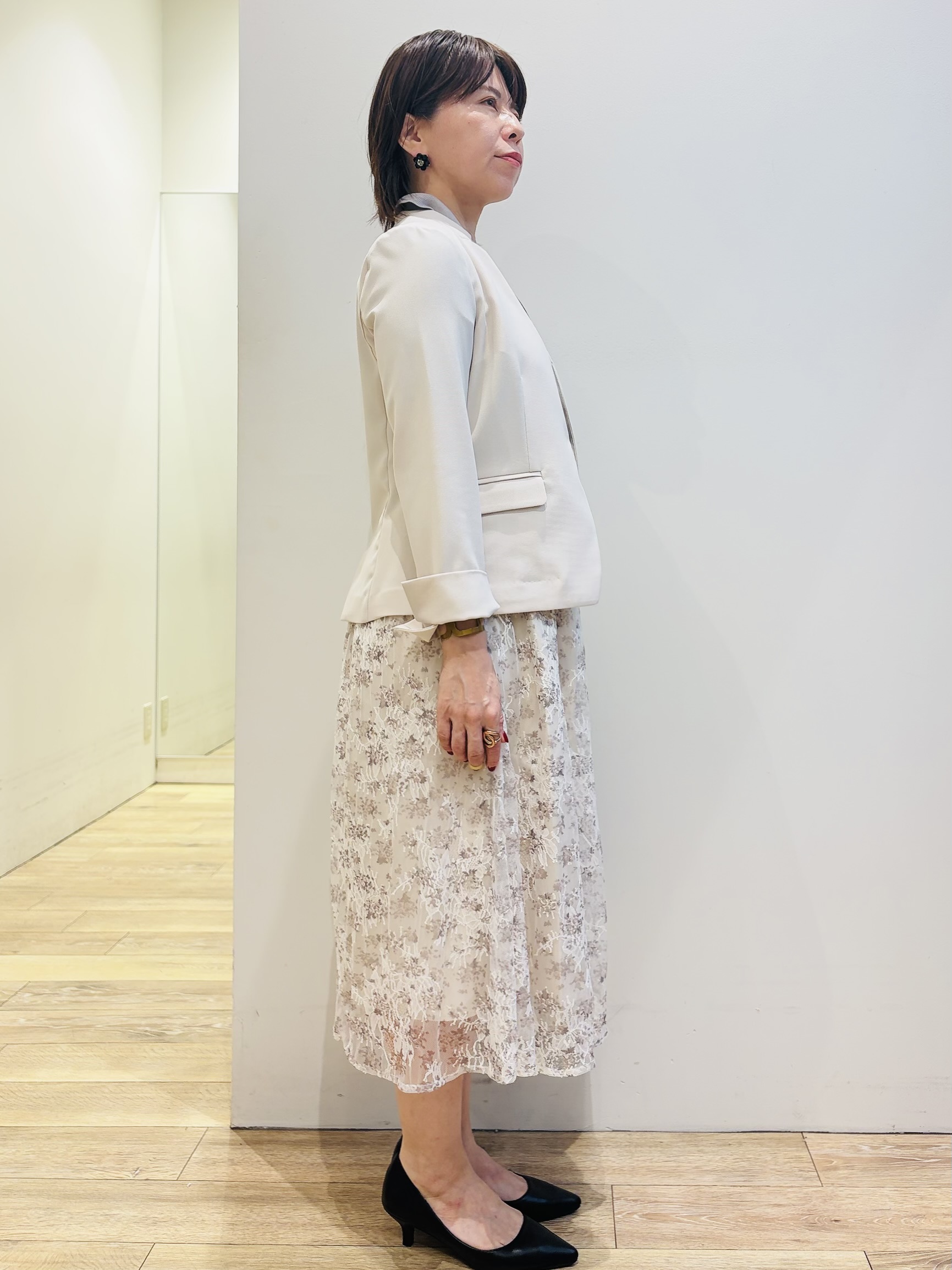 YUKOさんの「index｜【接触冷感／吸水速乾】ノーカラージャケット／セットアップ対応可《洗える／防シワ／ストレッチ》」を使ったコーディネート