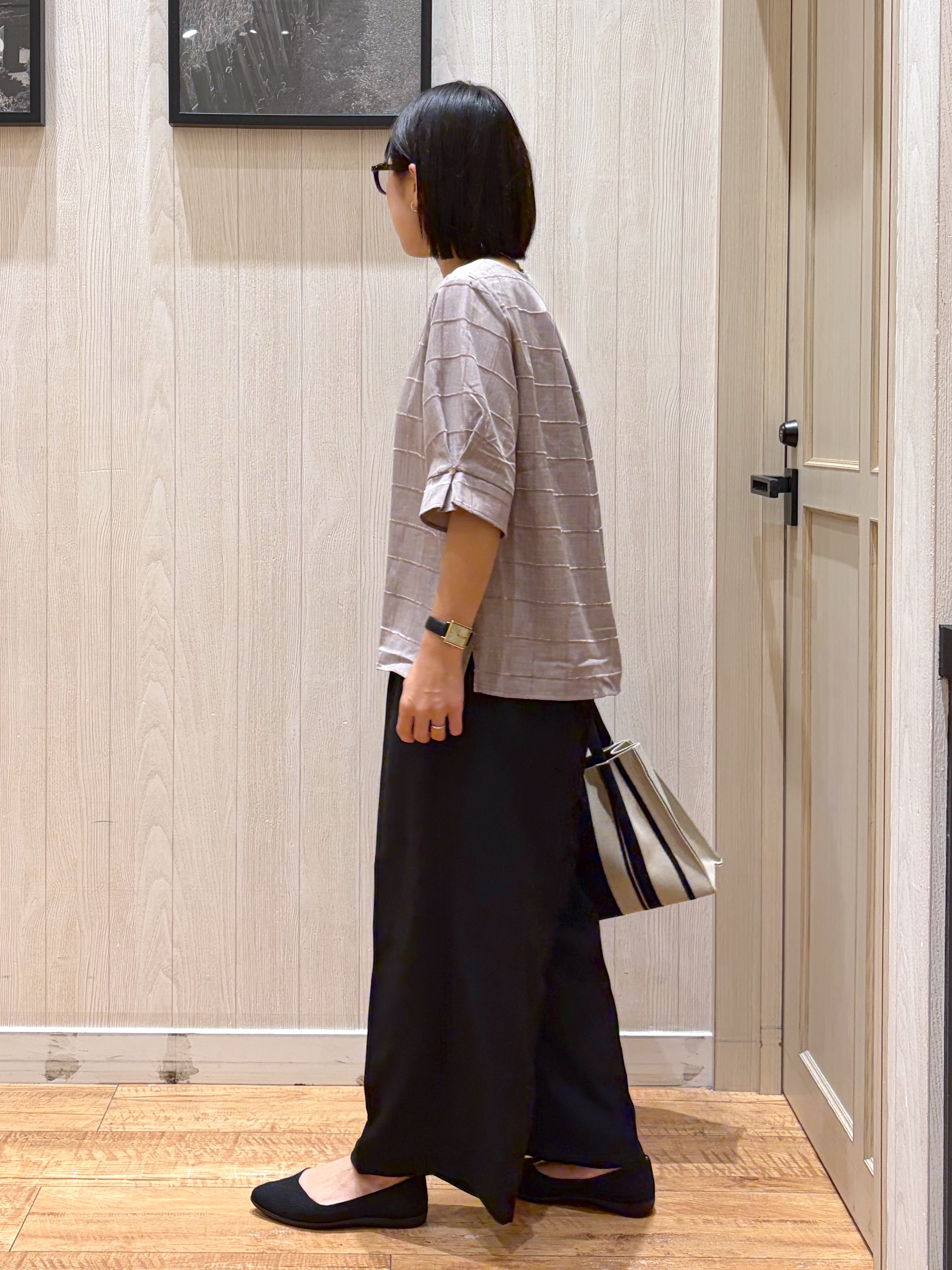 shirayuuuさんの「SHOO･LA･RUE｜【セットアップ可/S-LL】モールチェックで上品に タックスリーブ ブラウス」を使ったコーディネート