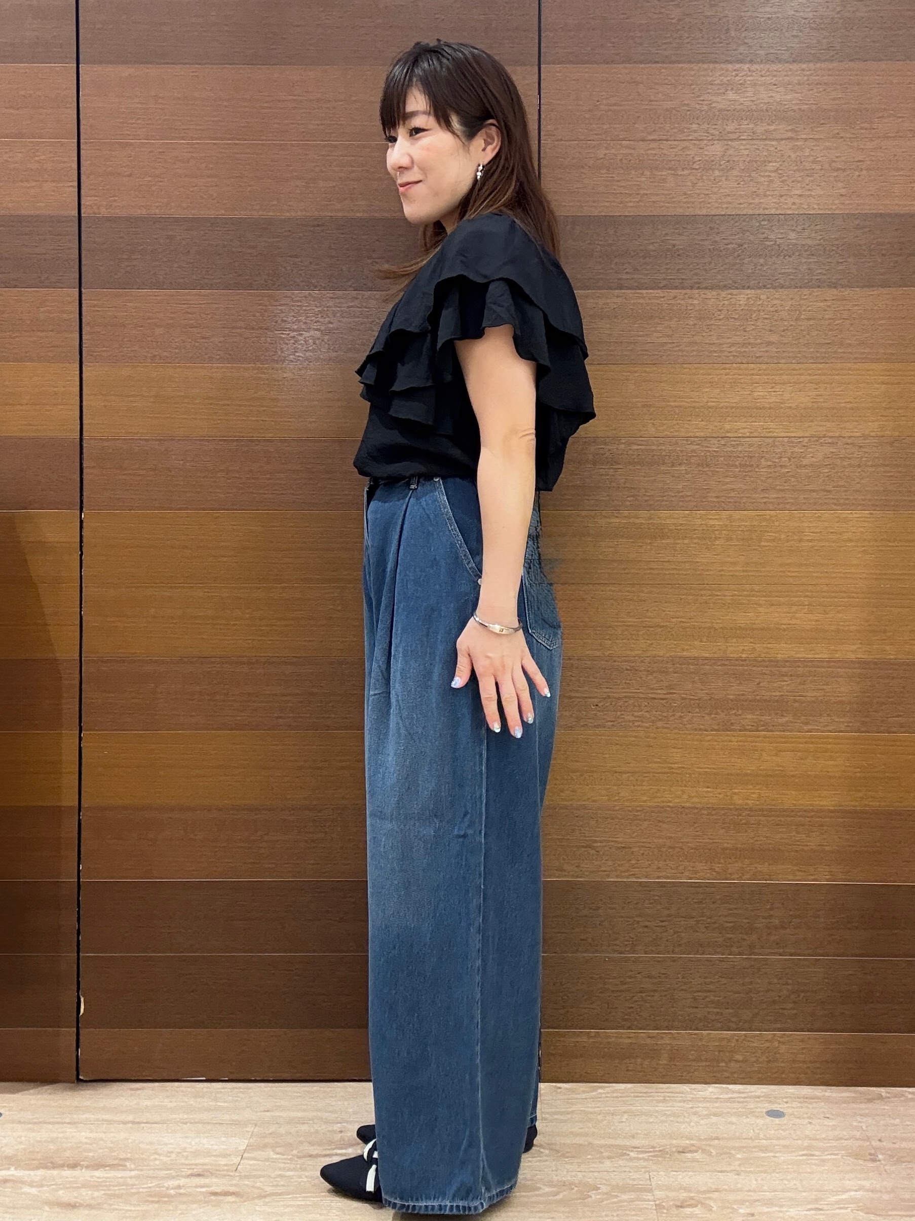 maichiさんの「OPAQUE.CLIP｜【接触冷感／UVケア】ハートネックレースレイヤードトップス《洗濯機OK／6col》」を使ったコーディネート