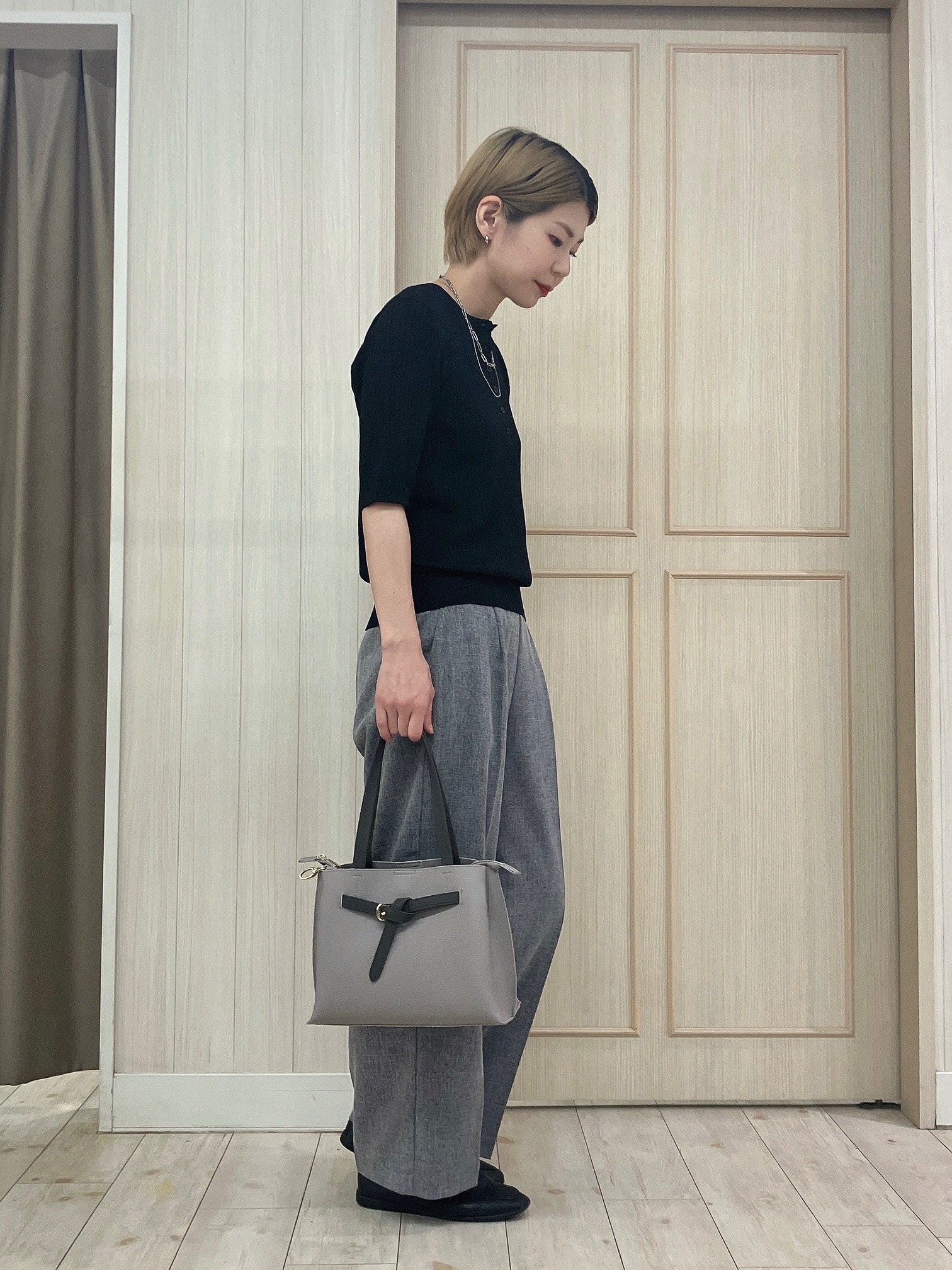 Turnerさんの「SHOO･LA･RUE｜【S-LL】抜け感ある着こなしに ヘンリーネック リブニット」を使ったコーディネート