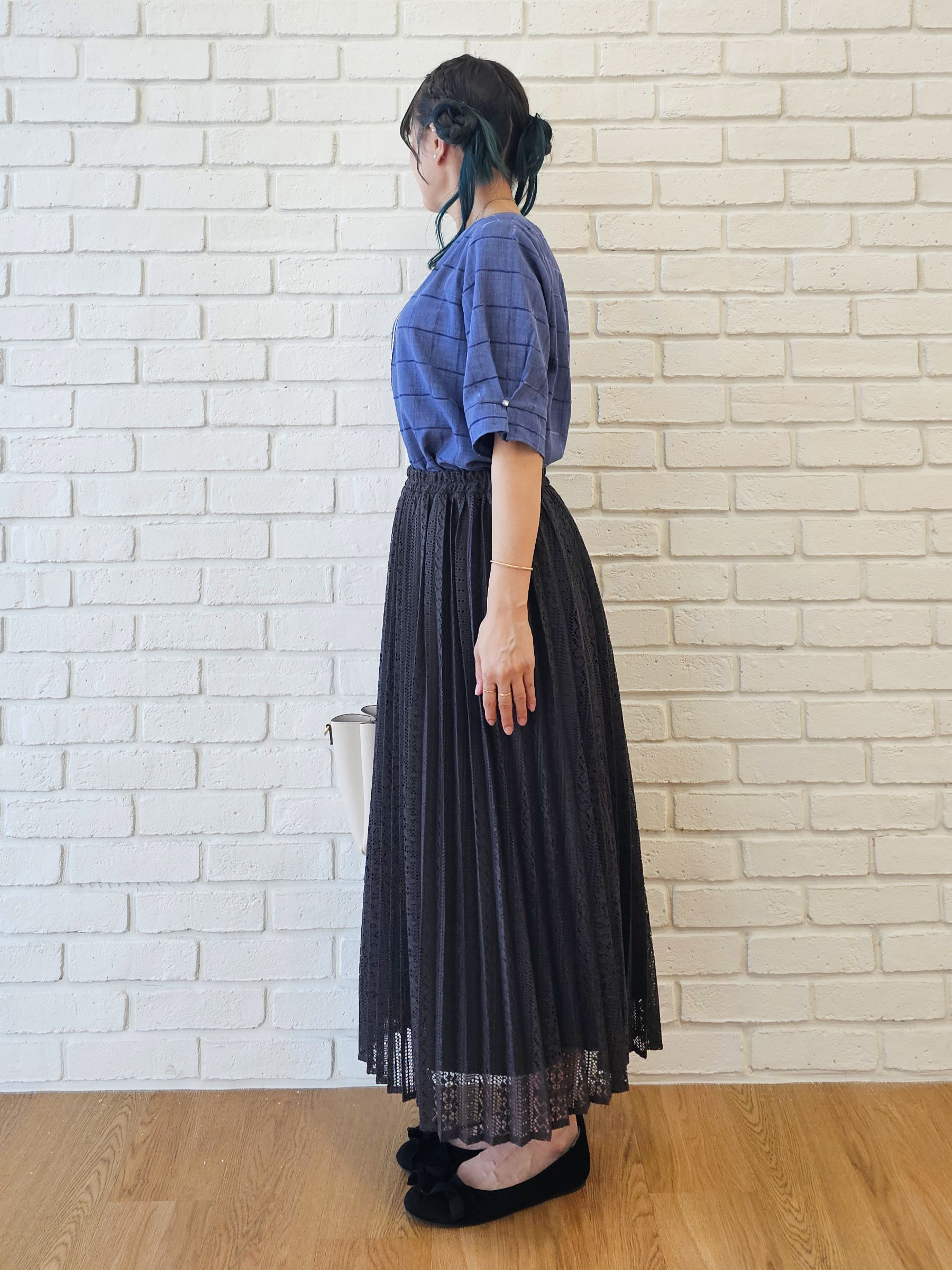 ゆゆさんの「SHOO･LA･RUE｜【セットアップ可/S-LL】モールチェックで上品に タックスリーブ ブラウス」を使ったコーディネート