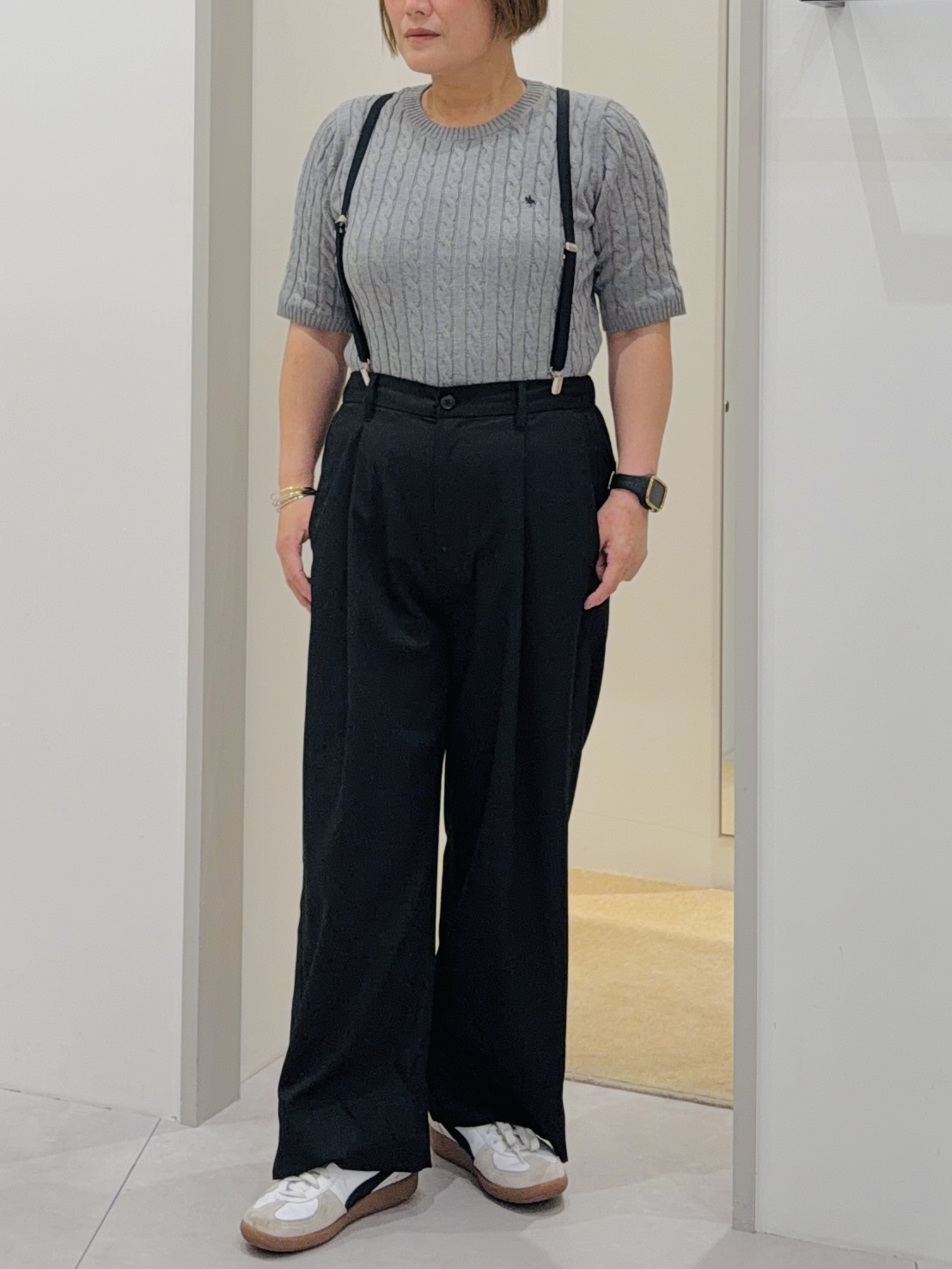 タナさんの「THE SHOP TK｜POLO BCS/ケーブル半袖ニット」を使ったコーディネート