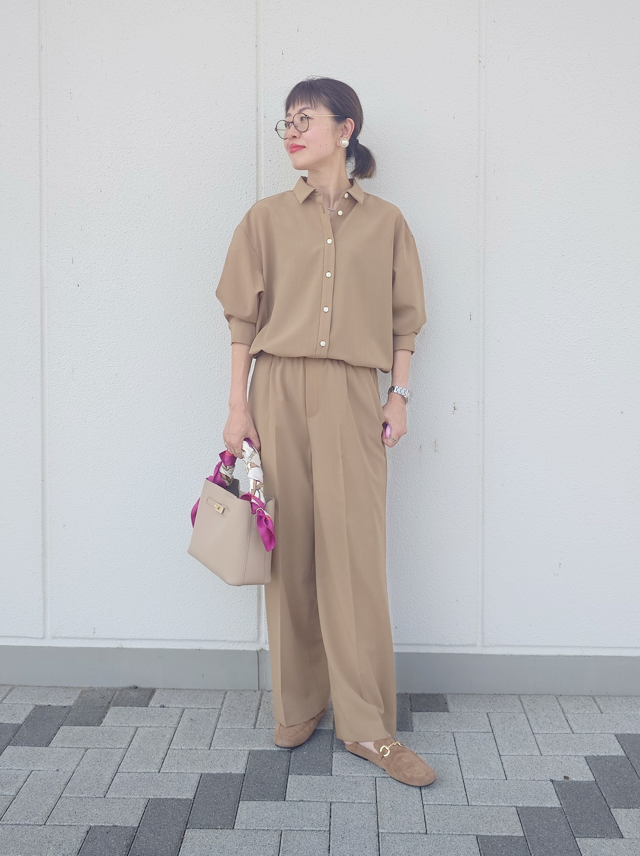 MUTSUKOさんの「UNTITLED｜【セットアップ可/UVカット/接触冷感】エアリークールドロストシャツ」を使ったコーディネート