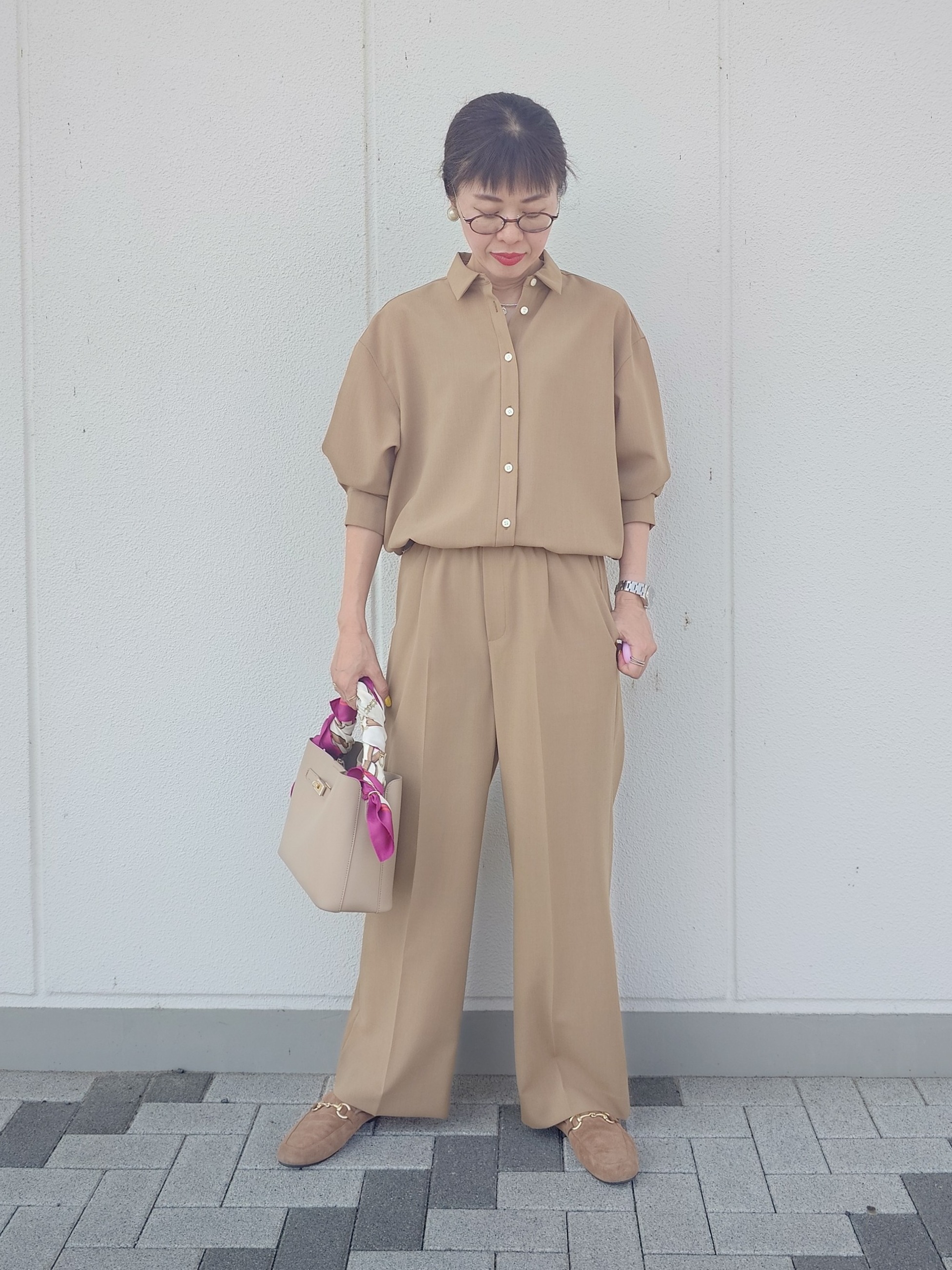 MUTSUKOさんの「UNTITLED｜【セットアップ可/UVカット/接触冷感】エアリークールドロストシャツ」を使ったコーディネート