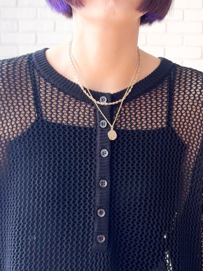 𝐜𝐡𝐢𝐤𝐚さんの「SHOO･LA･RUE｜【2点セット/洗濯機可/S-LL】ヘンリーネックメッシュニット+タンクトップセット」を使ったコーディネート