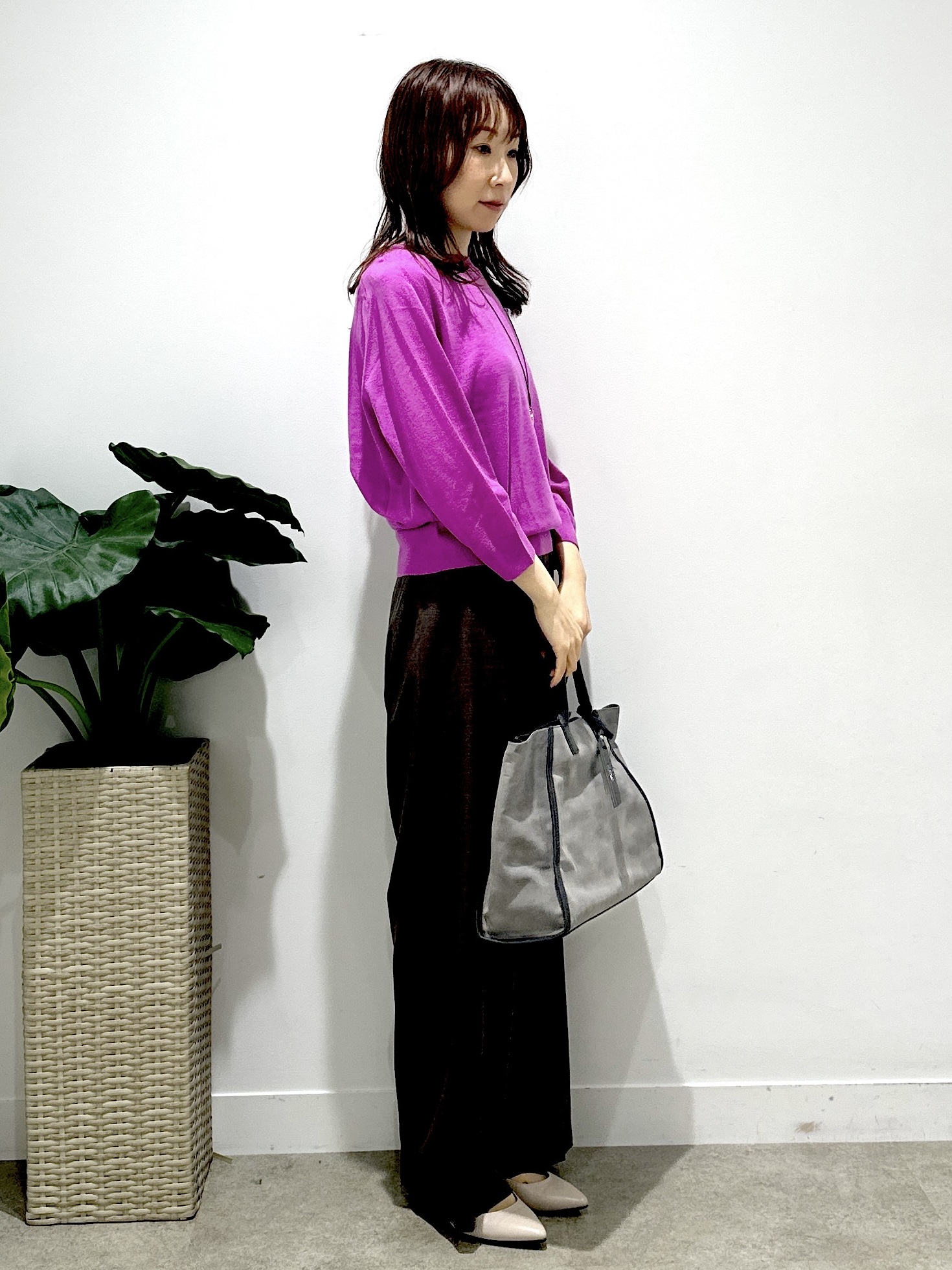 Miwaさんの「UNTITLED｜【セットアップ可/ウエストゴム】メランジツイルワイドパンツ」を使ったコーディネート