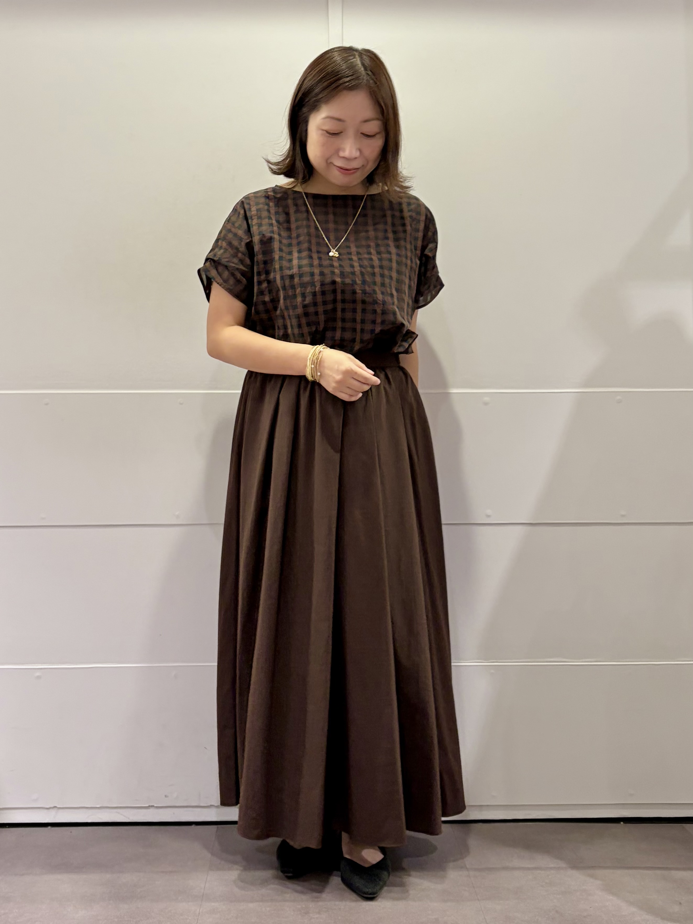 TOKOさんの「UNTITLED｜シアーチェックブラウス」を使ったコーディネート