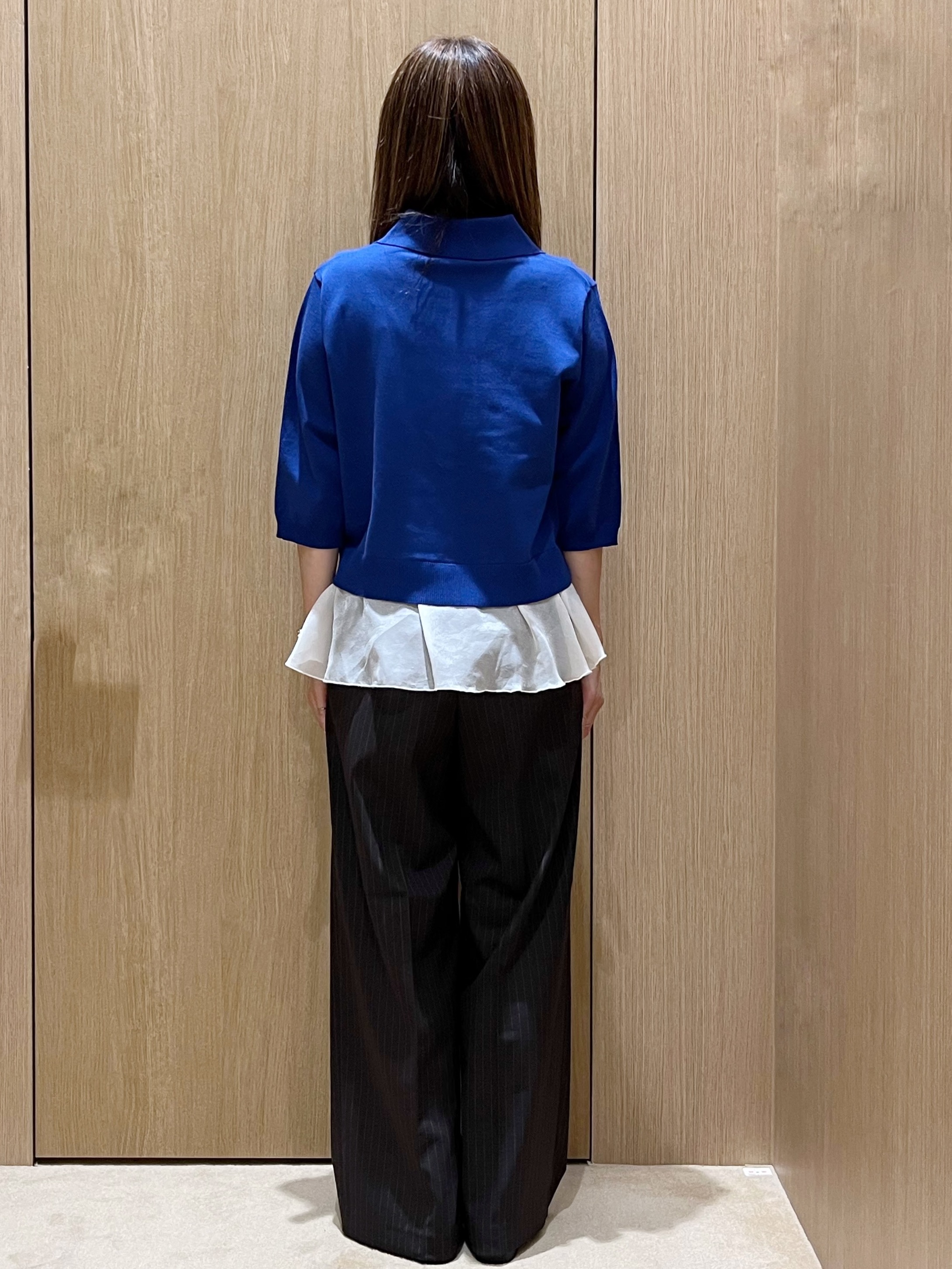 yukariさんの「OPAQUE.CLIP｜裾シアードッキングポロニットカーディガン【洗濯機OK】」を使ったコーディネート