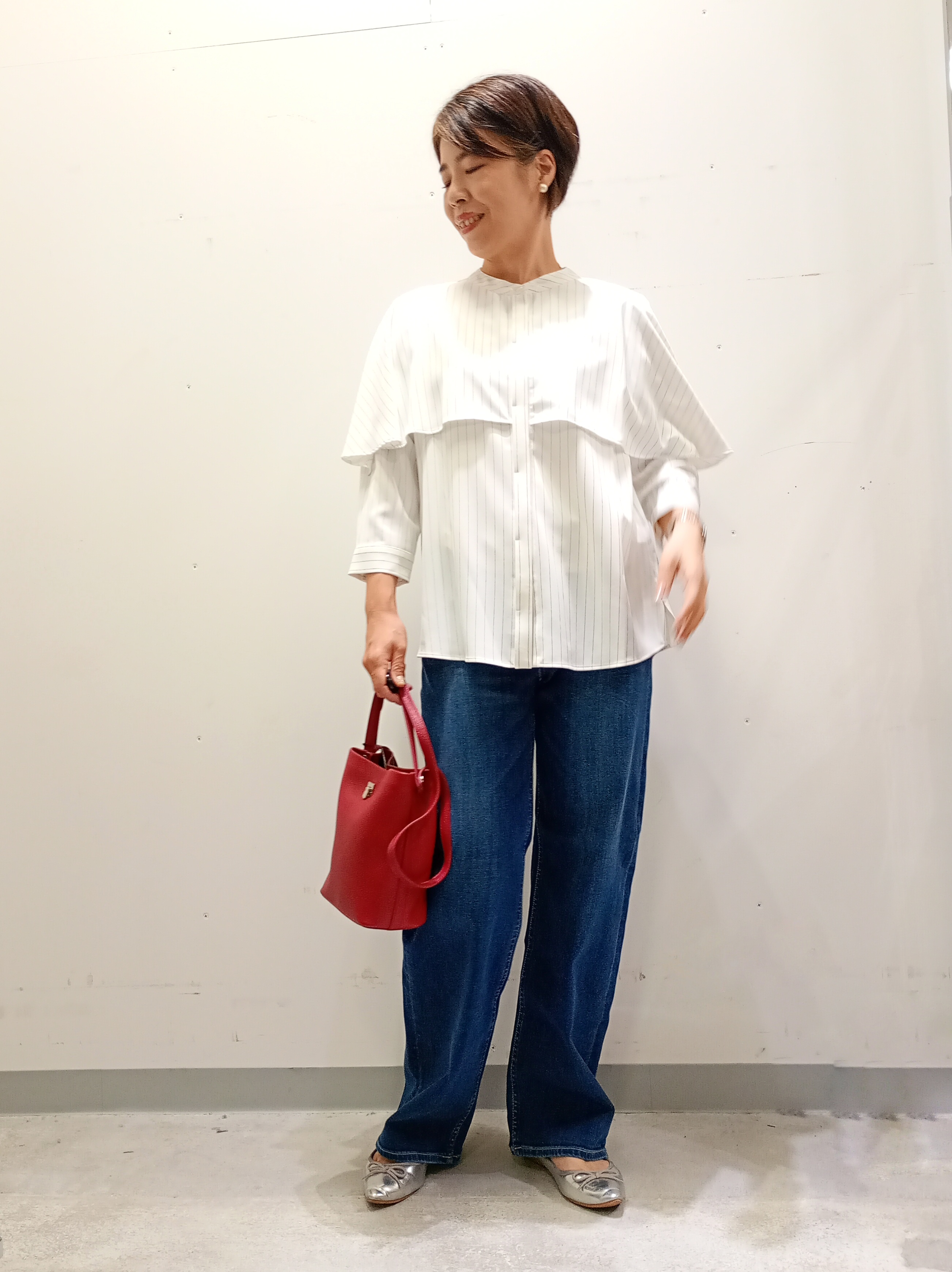Kさんの「INDIVI｜【接触冷感/UVケア/夏羽織り/着る日傘】ケープ風ブラウス」を使ったコーディネート