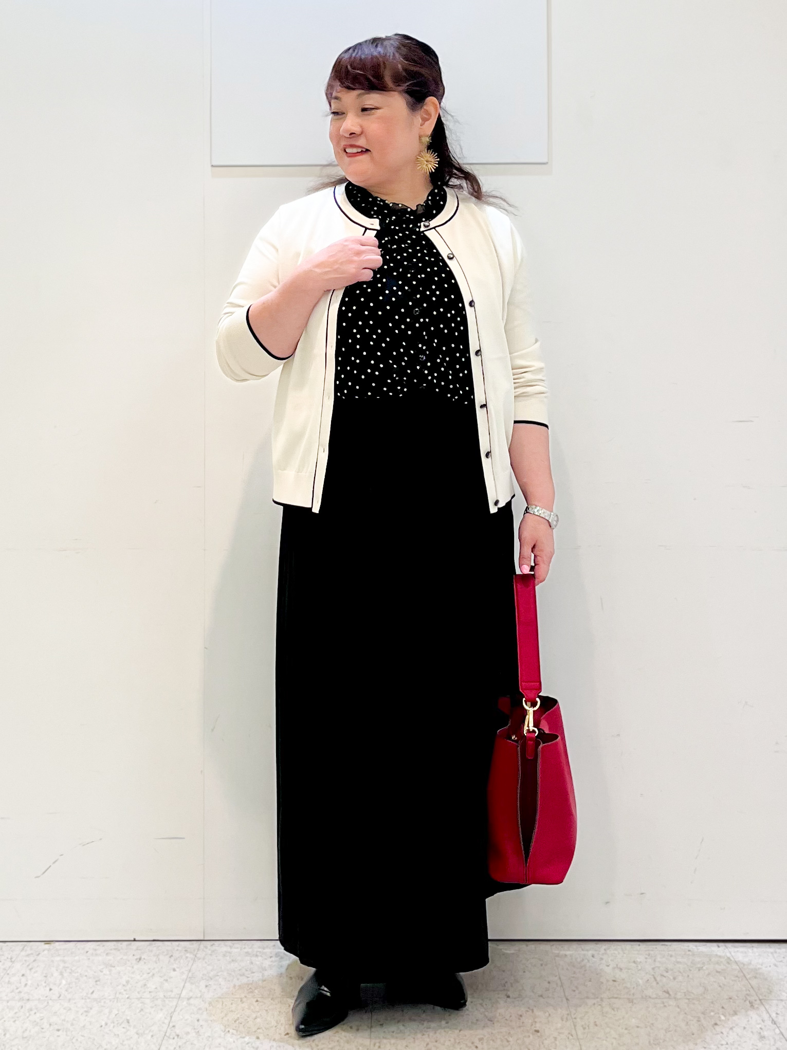 kimmyさんの「Reflect｜【セットアップ／手洗い可】ドット柄シアーブラウス」を使ったコーディネート