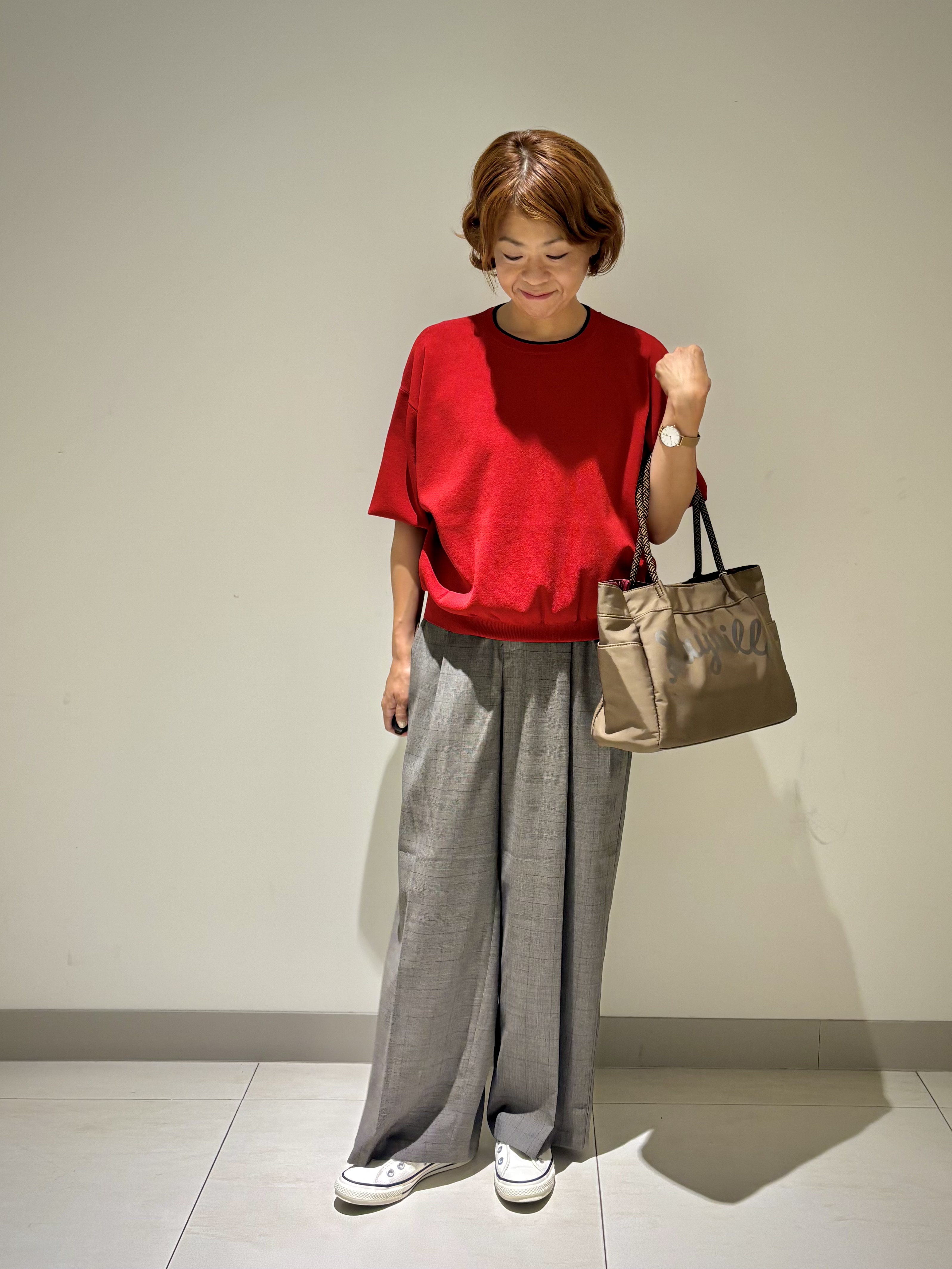 Haruさんの「Dessin｜【UVカット/マシンウォッシャブル】6分袖配色ニット」を使ったコーディネート