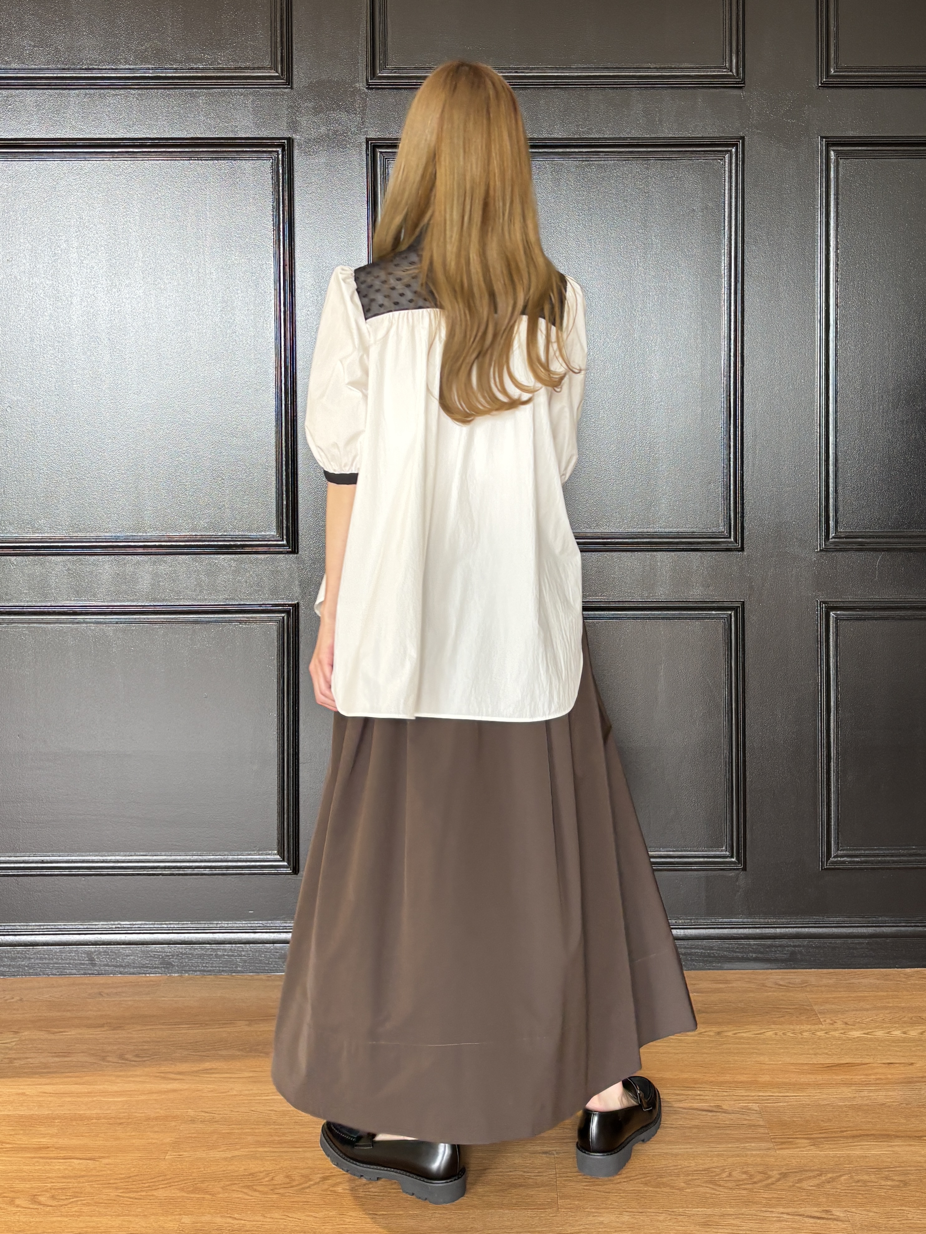 清水夏姫さんの「DRESSTERIOR｜【総ゴム仕様】タックボリュームスカート」を使ったコーディネート