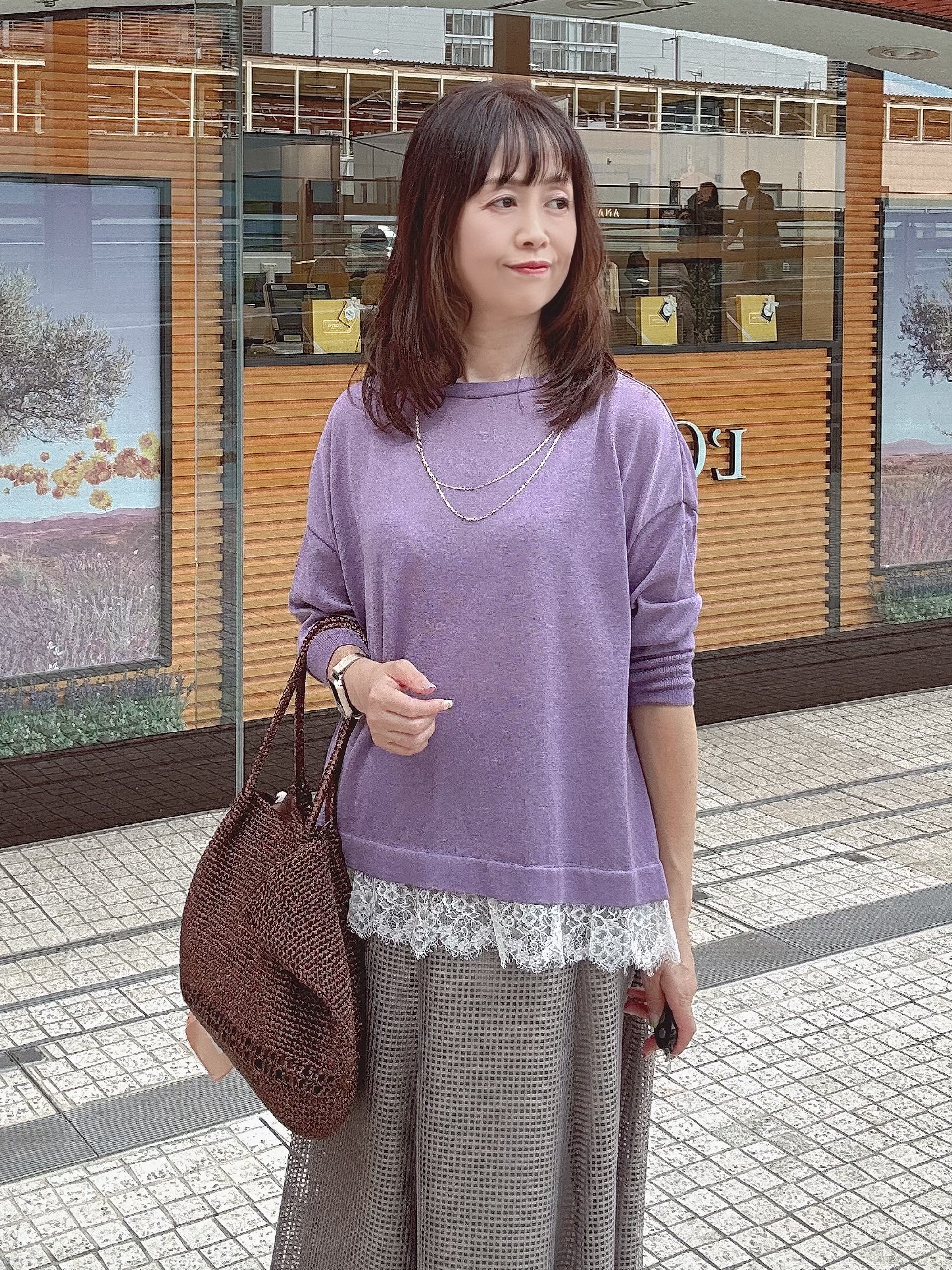makiさんの「UNTITLED｜レースドッキングニットプルオーバー」を使ったコーディネート