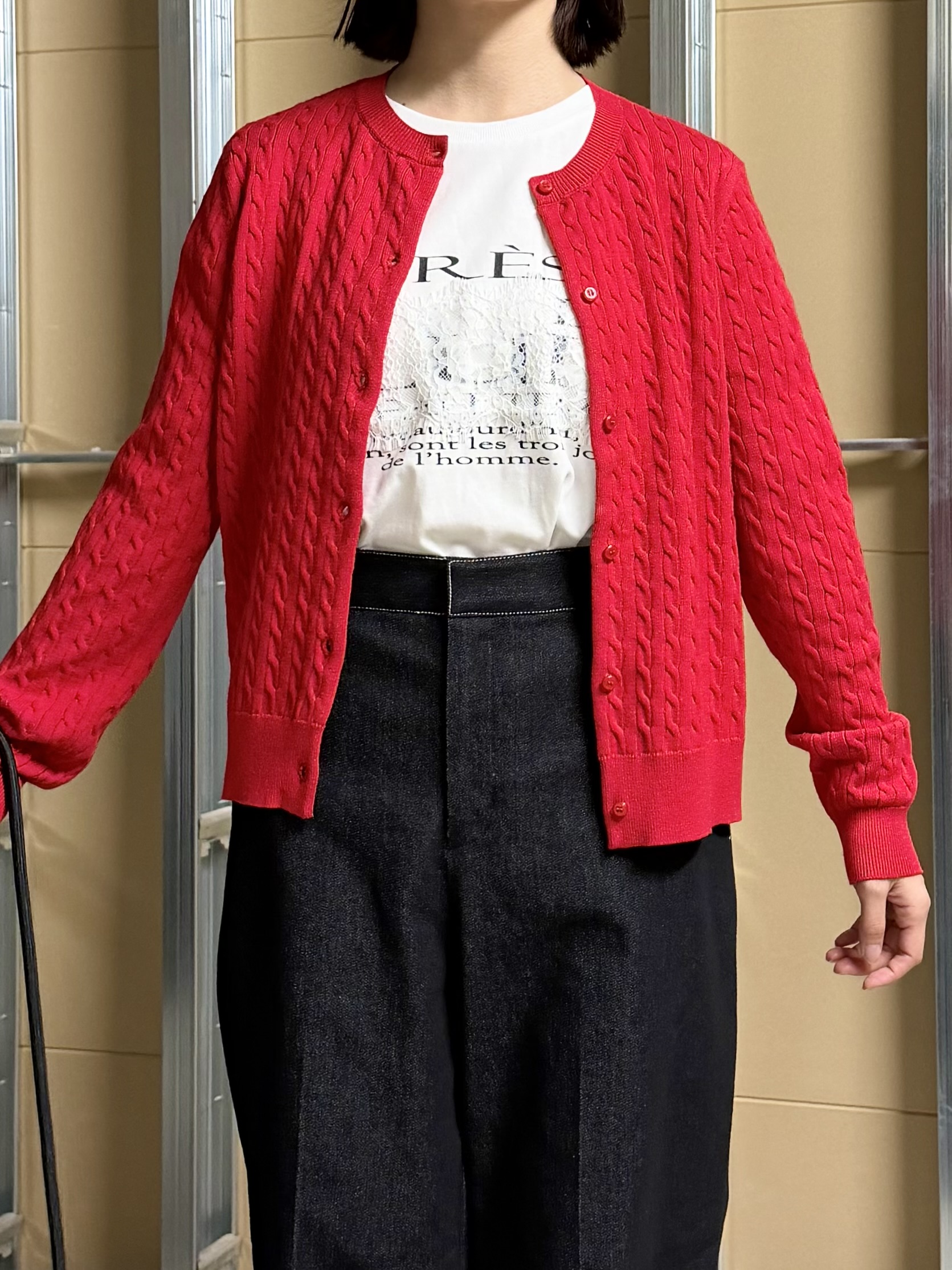 sahoさんの「THE SHOP TK｜POLO BCS/ケーブルクルーカーディガン」を使ったコーディネート