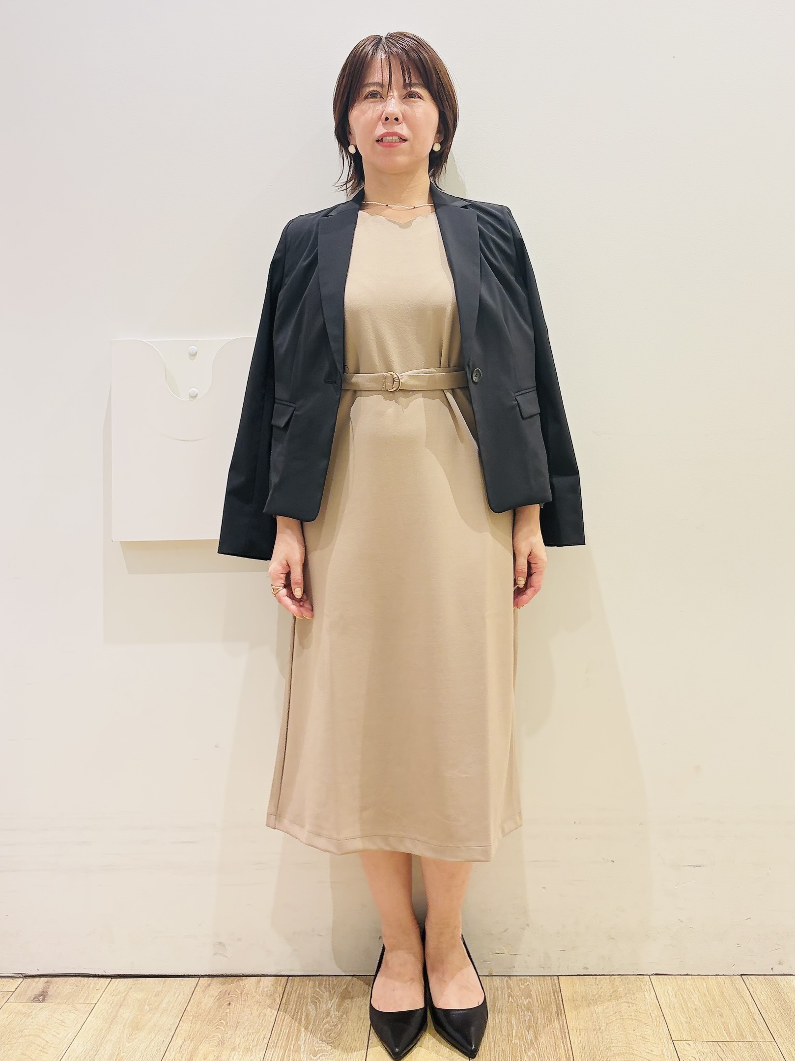 YUKOさんの「index｜【接触冷感／吸水速乾】ハートネックフレアスリーブワンピース《洗濯機OK／UVケア／ストレッチ》」を使ったコーディネート