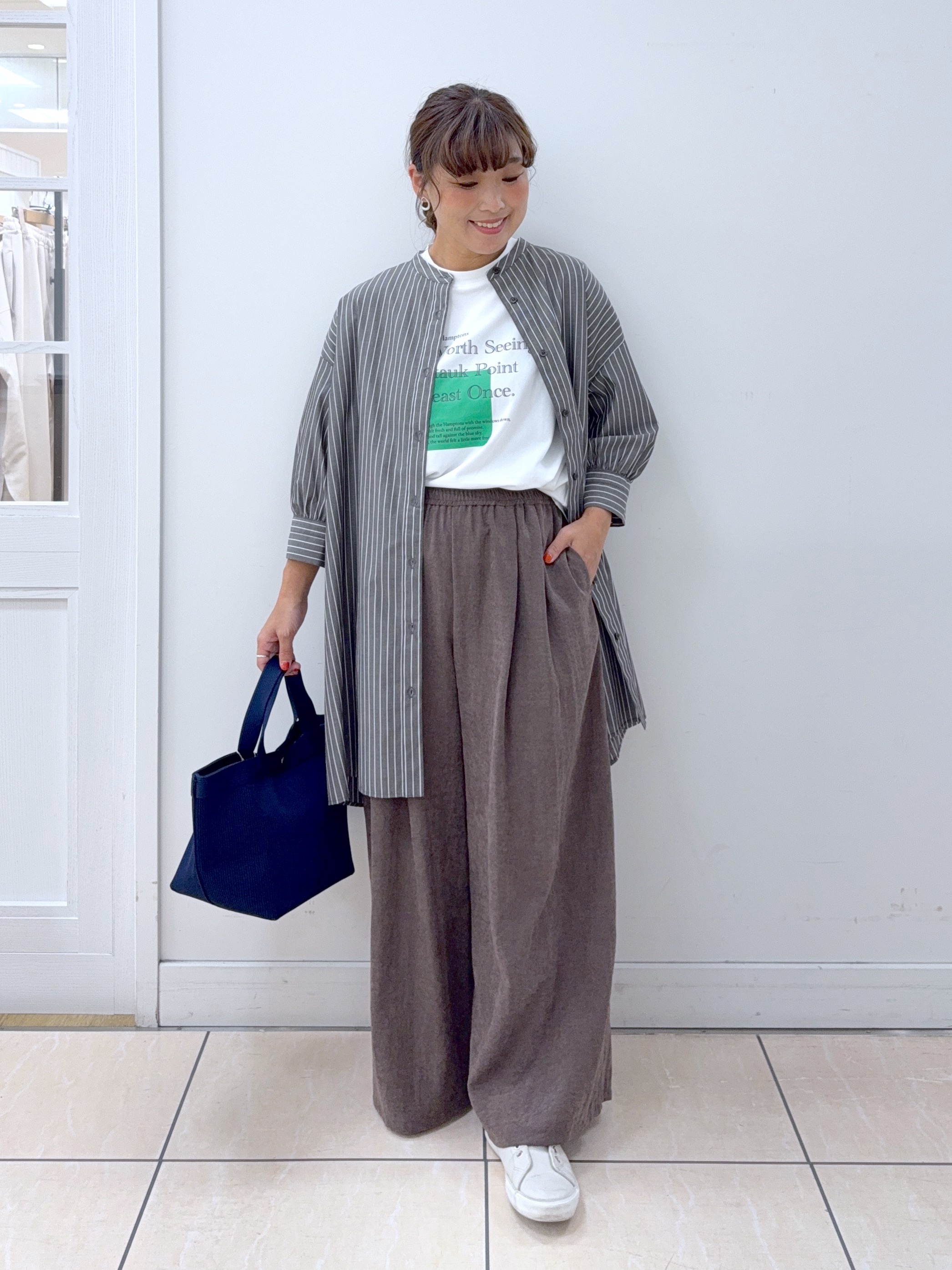 Osawaさんの「Dessin｜【UVカット】チュニックストライプシャツ6分袖」を使ったコーディネート