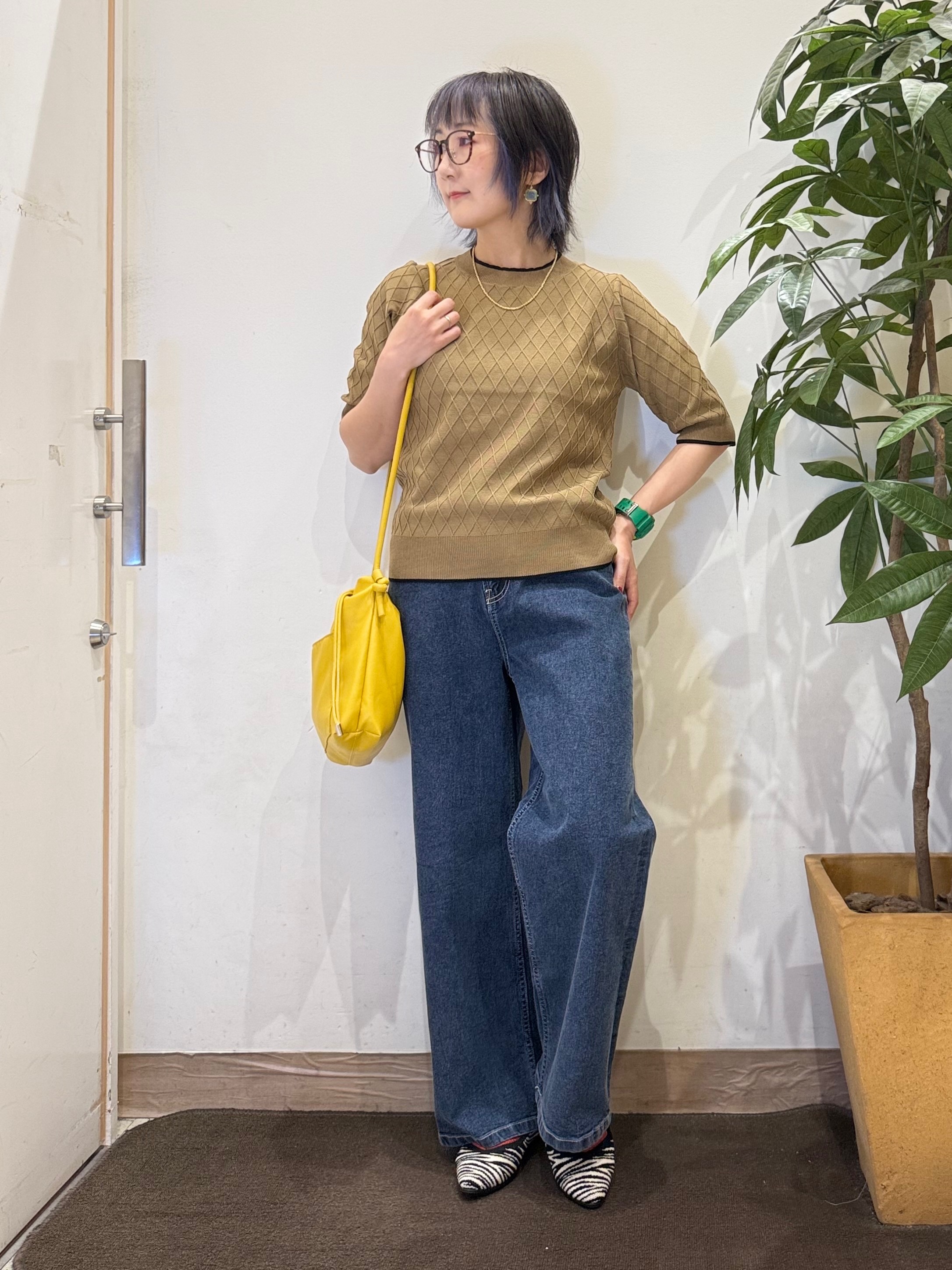 misakiさんの「SHOO･LA･RUE｜【毛玉になりにくい/S-LL】きれいですっきり二の腕カバー ダイヤ柄5分袖ニット」を使ったコーディネート