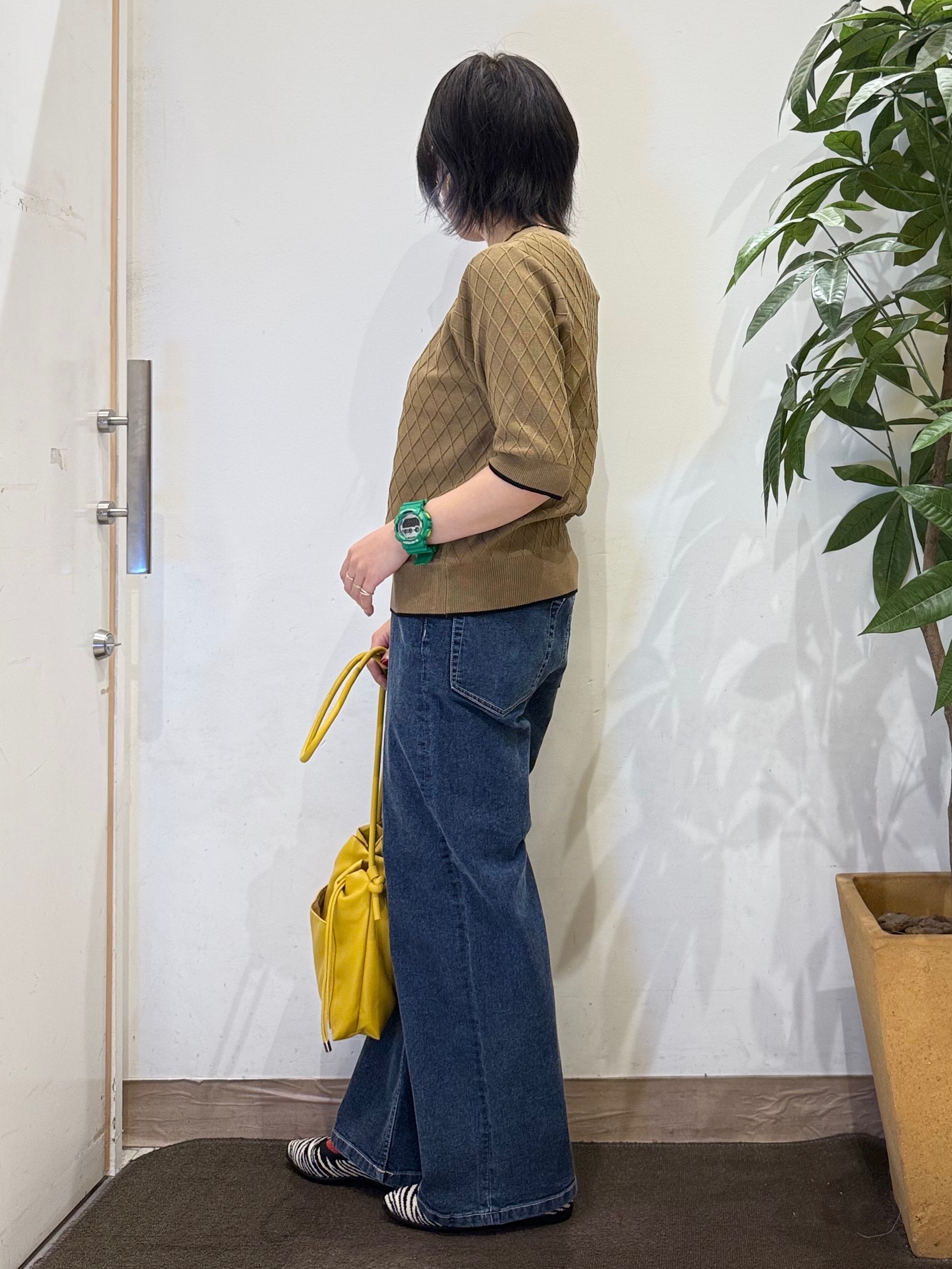 misakiさんの「SHOO･LA･RUE｜【毛玉になりにくい/S-LL】きれいですっきり二の腕カバー ダイヤ柄5分袖ニット」を使ったコーディネート