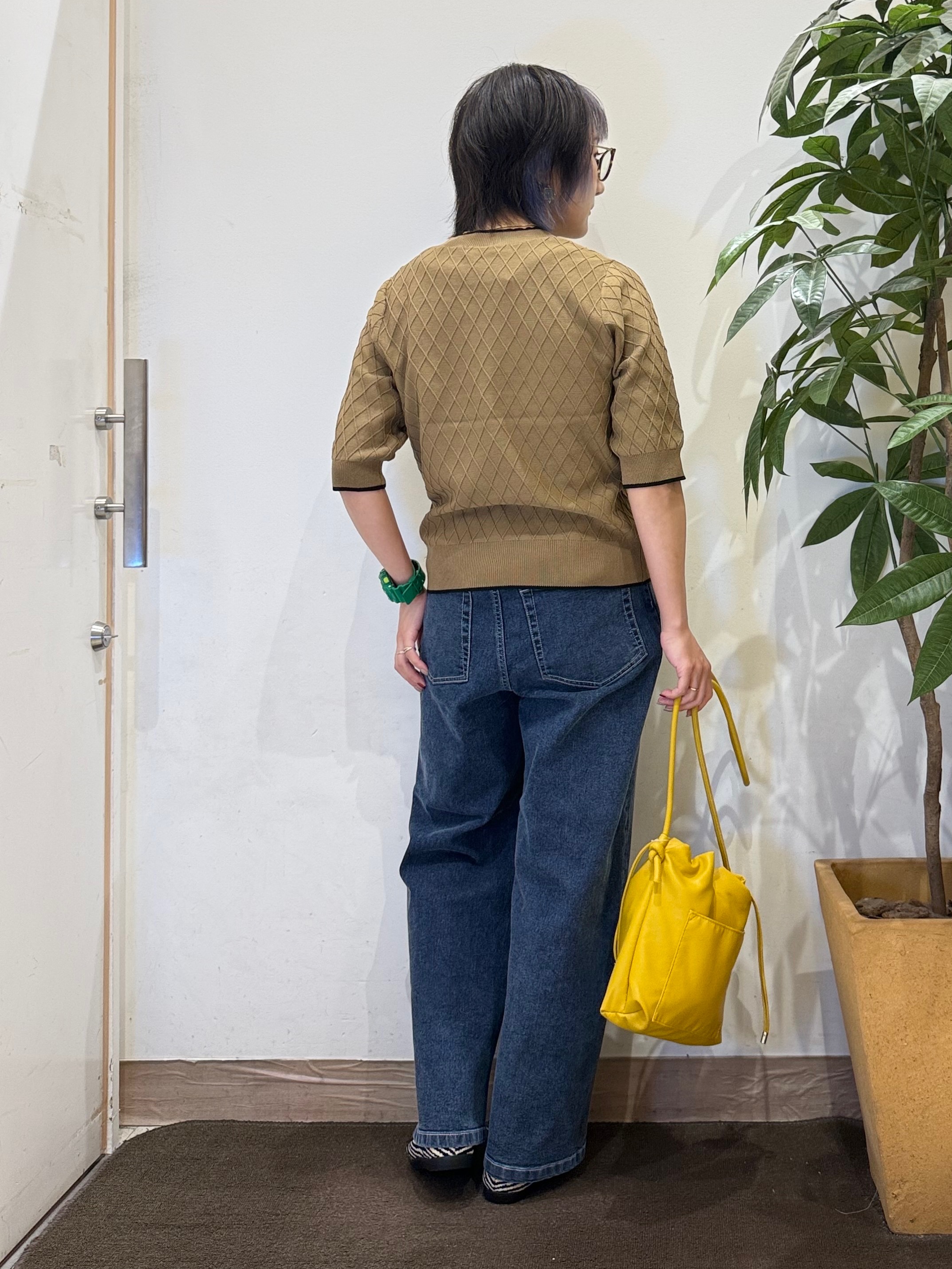 misakiさんの「SHOO･LA･RUE｜【毛玉になりにくい/S-LL】きれいですっきり二の腕カバー ダイヤ柄5分袖ニット」を使ったコーディネート
