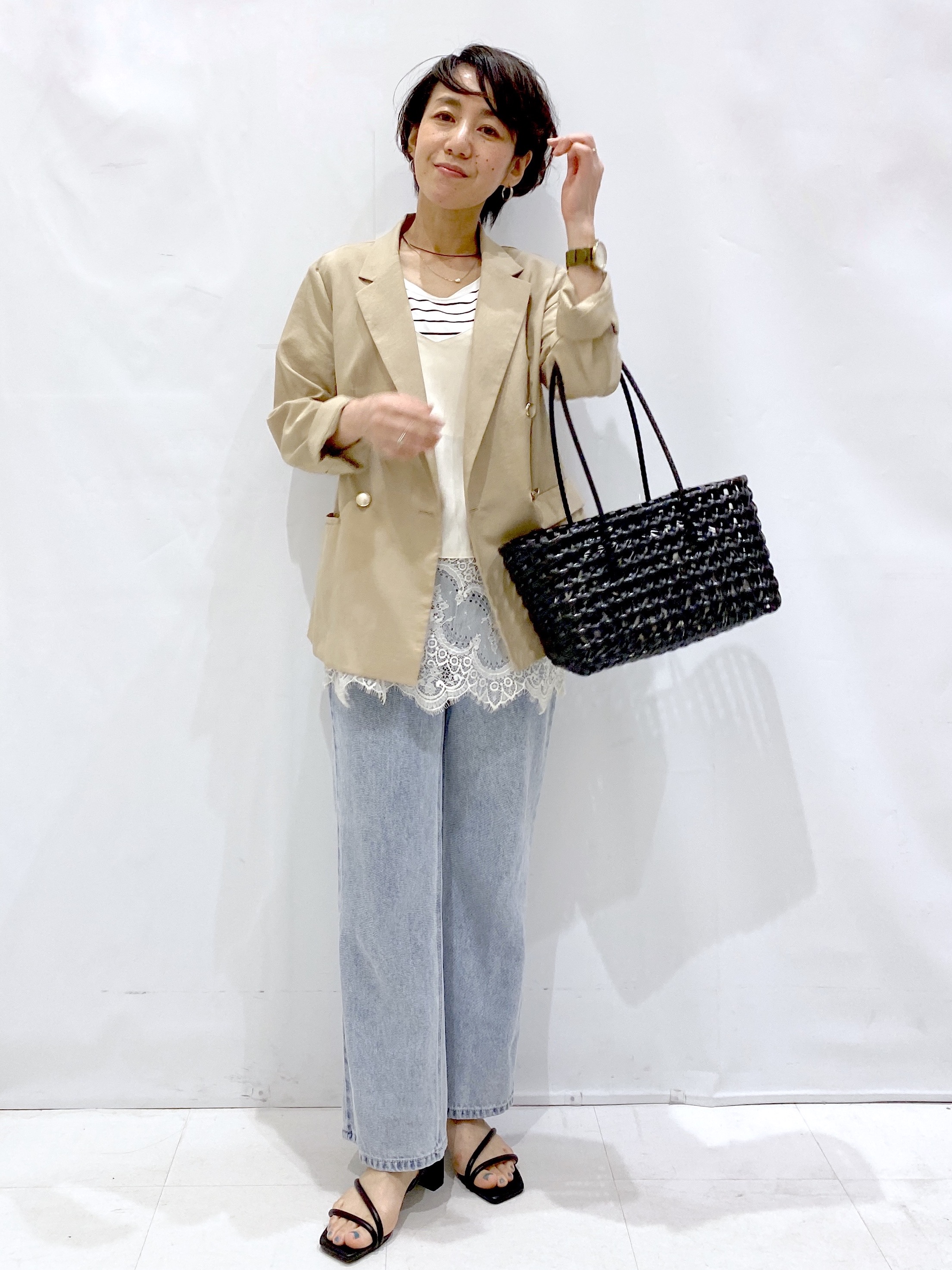 Bonさんの「OPAQUE.CLIP｜《再入荷》ダブルブレストテーラードジャケット【接触冷感／吸水速乾／イージーアイロン／防シワ／洗濯機O」を使ったコーディネート