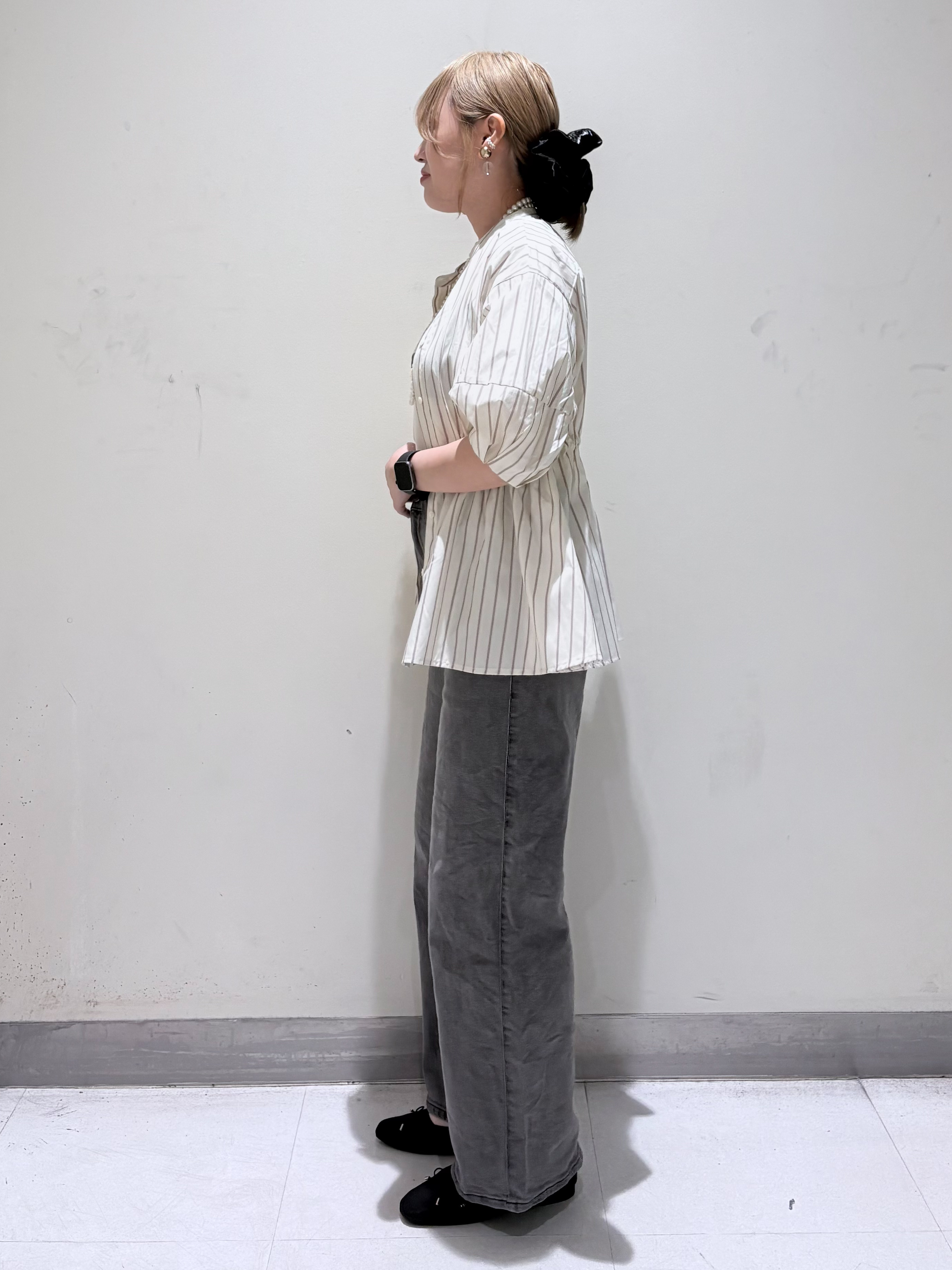 みきちぃさんの「OPAQUE.CLIP｜ストライプ ペプラムブラウス【洗濯機OK】」を使ったコーディネート