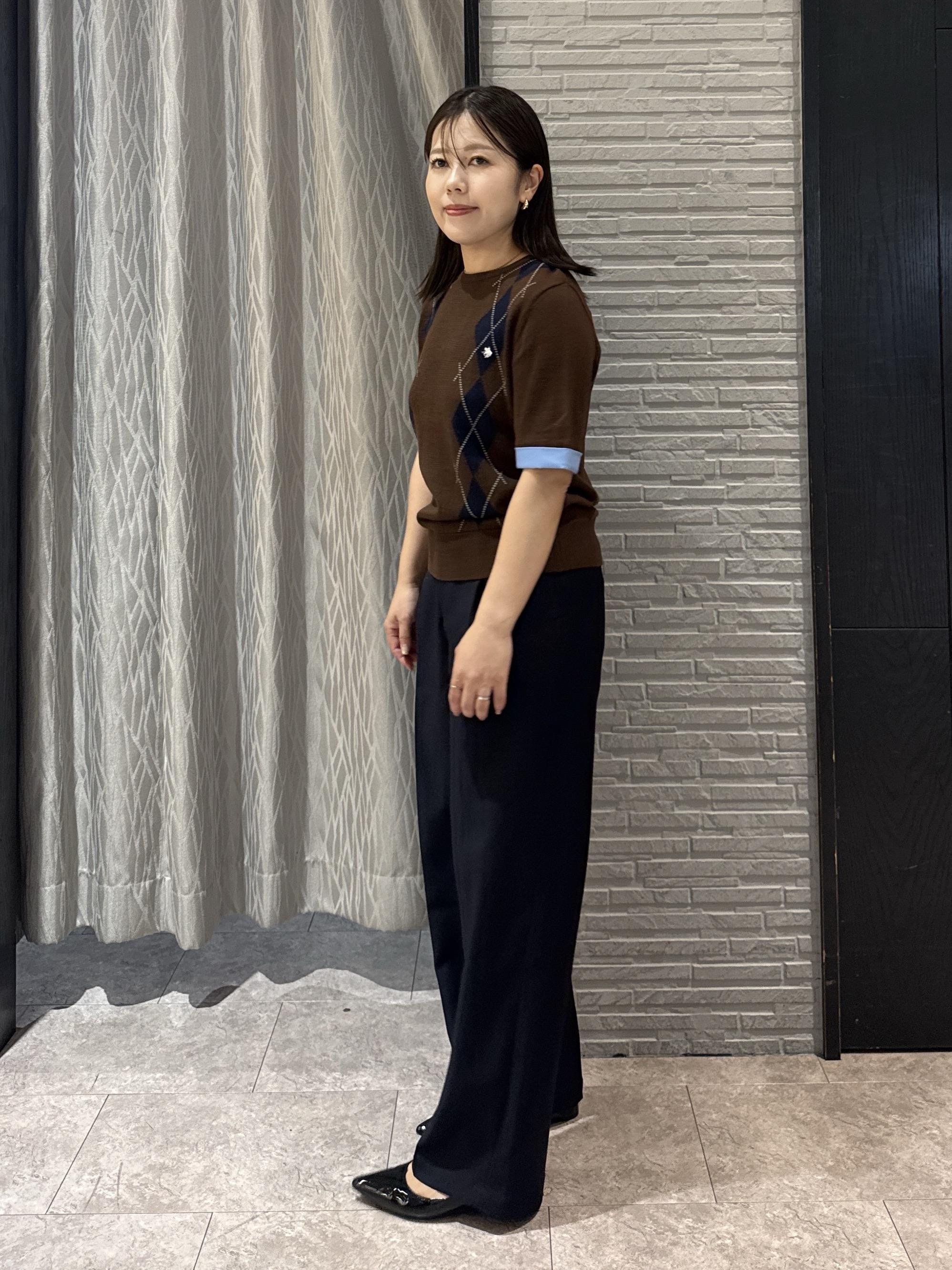 chさんの「THE SHOP TK｜POLO BCS/アーガイル半袖ニット」を使ったコーディネート