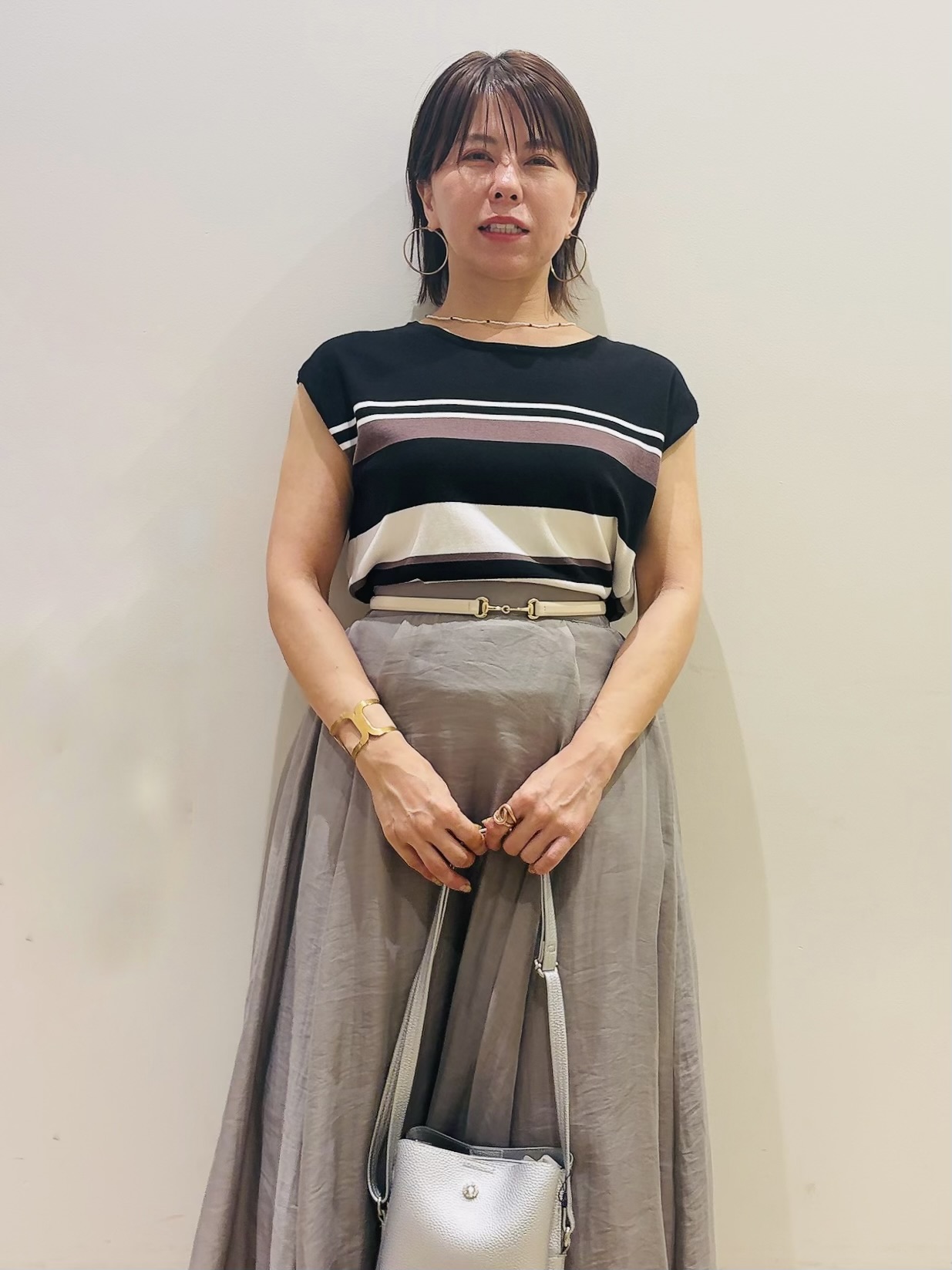 YUKOさんの「index｜マルチボーダーアソートニット【洗濯機OK／抗ピリング】」を使ったコーディネート