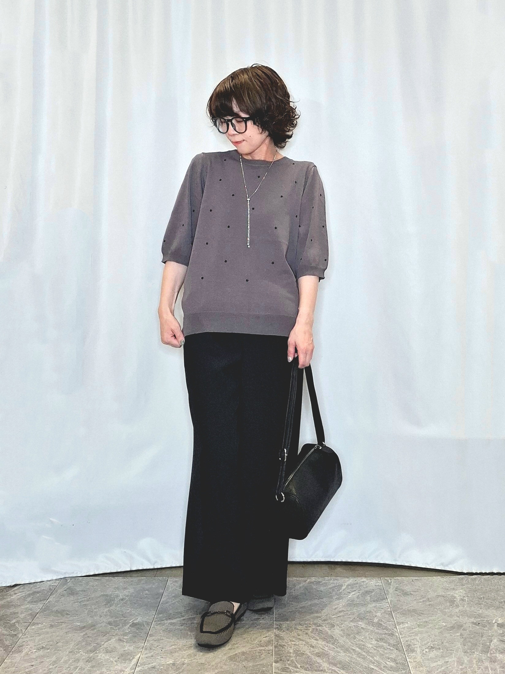 ぬーさんの「SHOO･LA･RUE｜【ひんやり/S-LL】ほんのり甘い ドット刺繍ニット」を使ったコーディネート